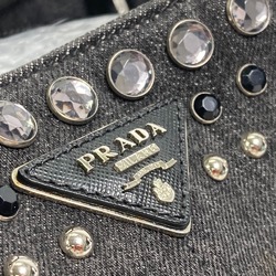 PRADA B24390 Logo Plate 2WAY Studded Shoulder Bag Hand Bag Black