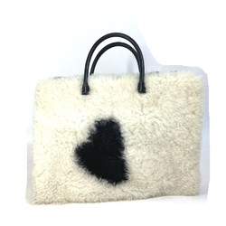 PRADA fur Bag Business bag White Black