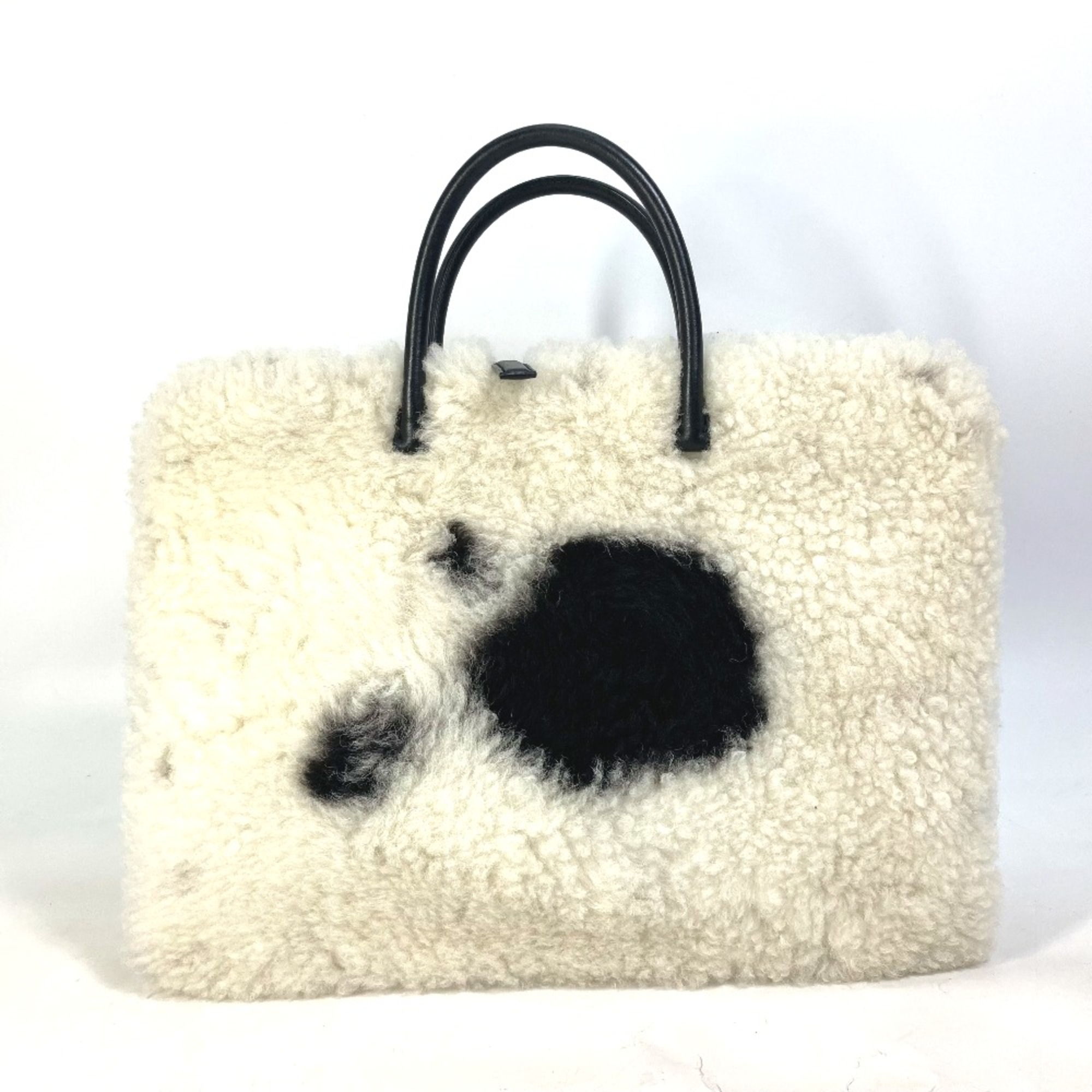 PRADA fur Bag Business bag White Black