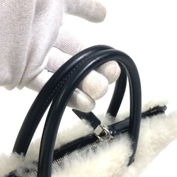 PRADA fur Bag Business bag White Black