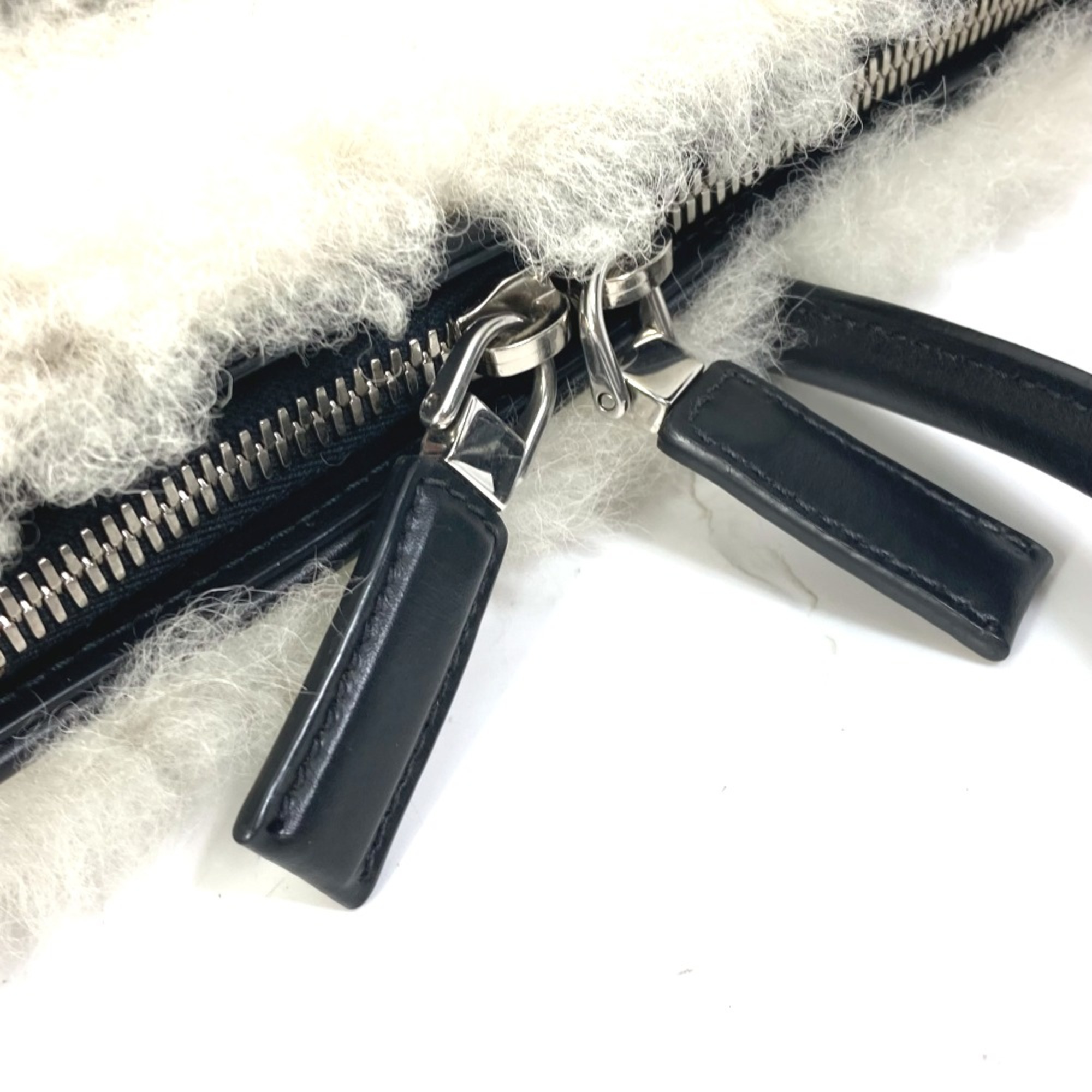 PRADA fur Bag Business bag White Black