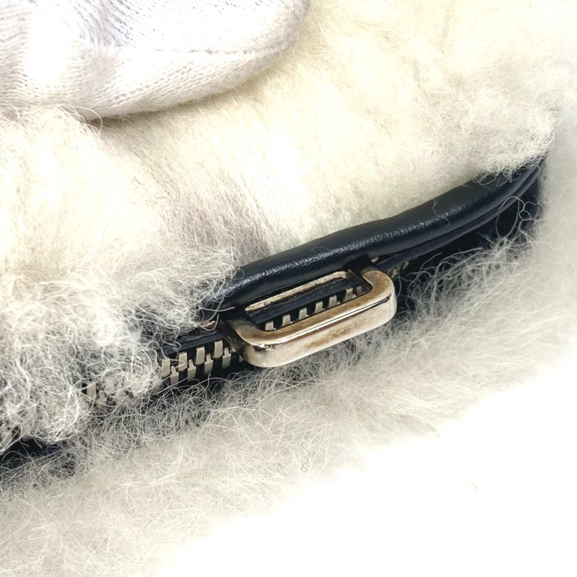 PRADA fur Bag Business bag White Black