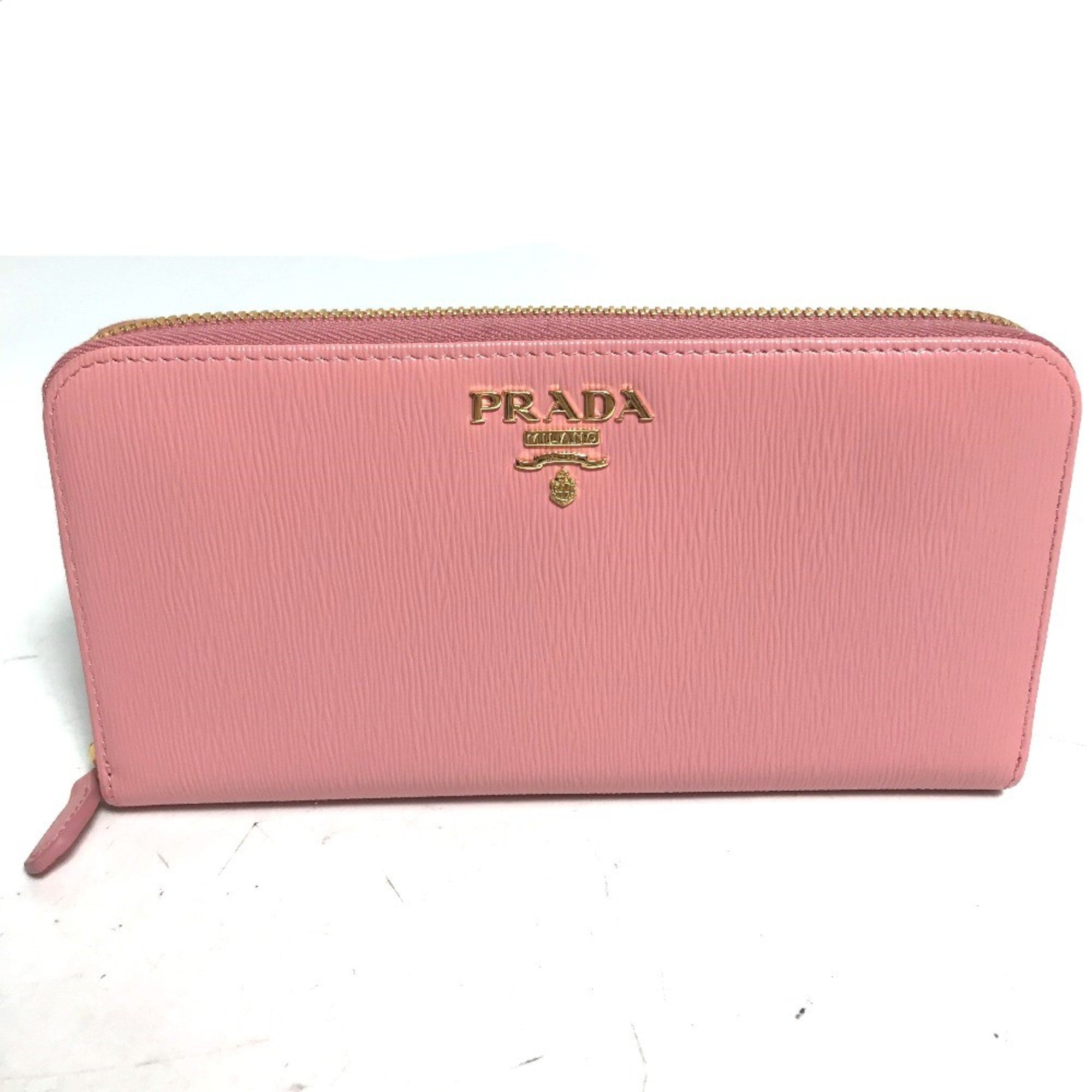 PRADA logo Zip Around Long Wallet pink