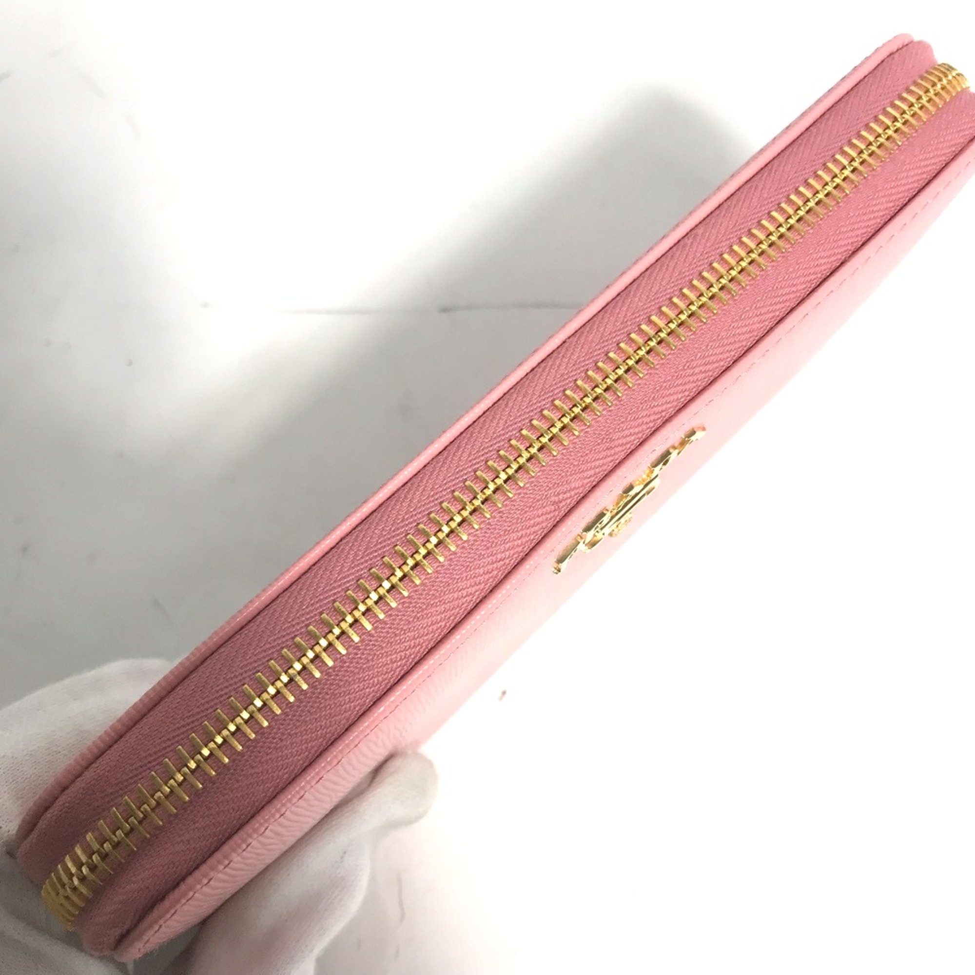 PRADA logo Zip Around Long Wallet pink