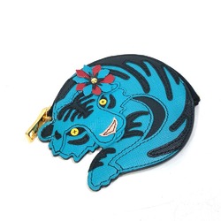 PRADA 1M1400 tiger tiger animal Coin Compartment Wallet coin purse blue