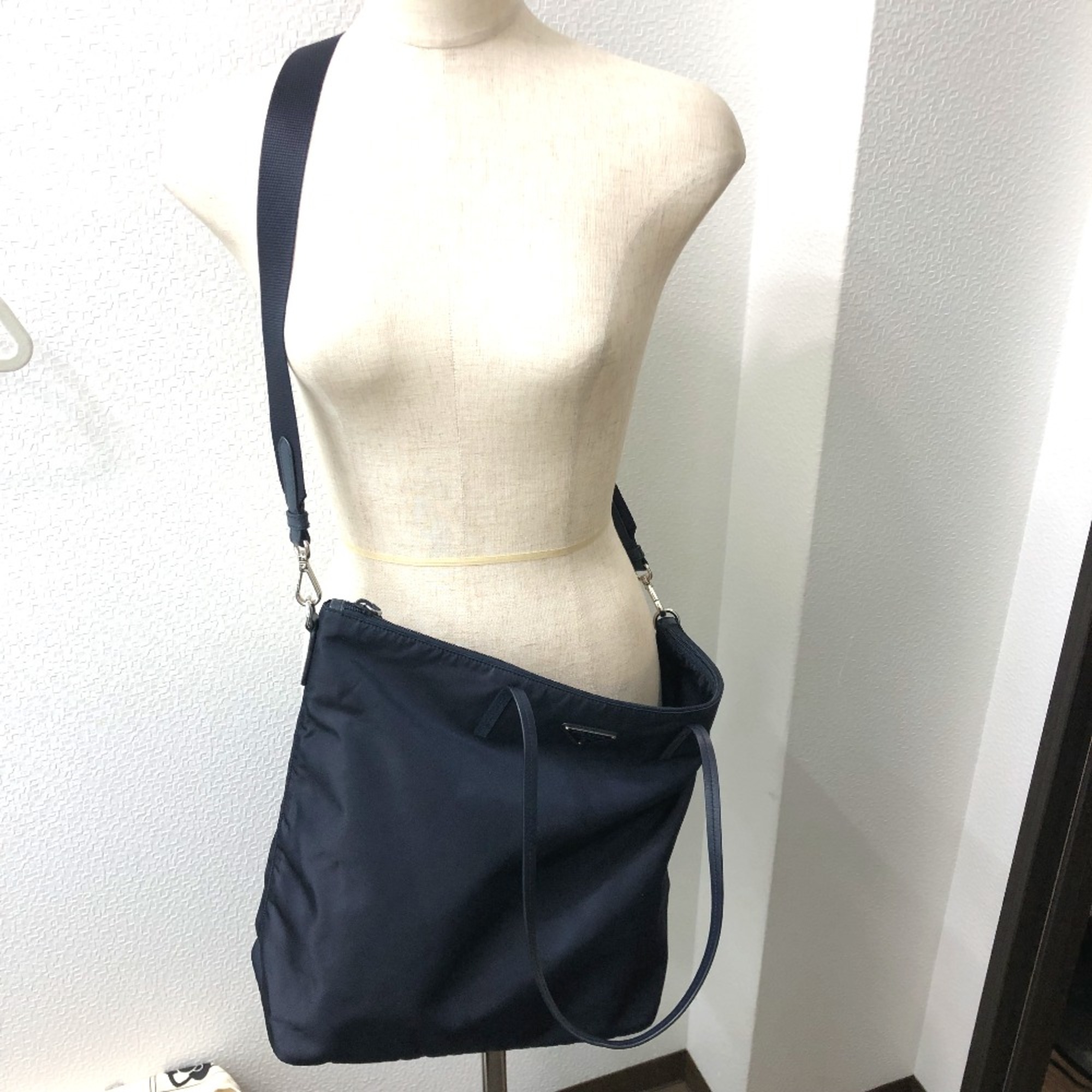 PRADA 1BG189 Triangle logo Bag 2WAY Shoulder Bag Navy SilverHardware