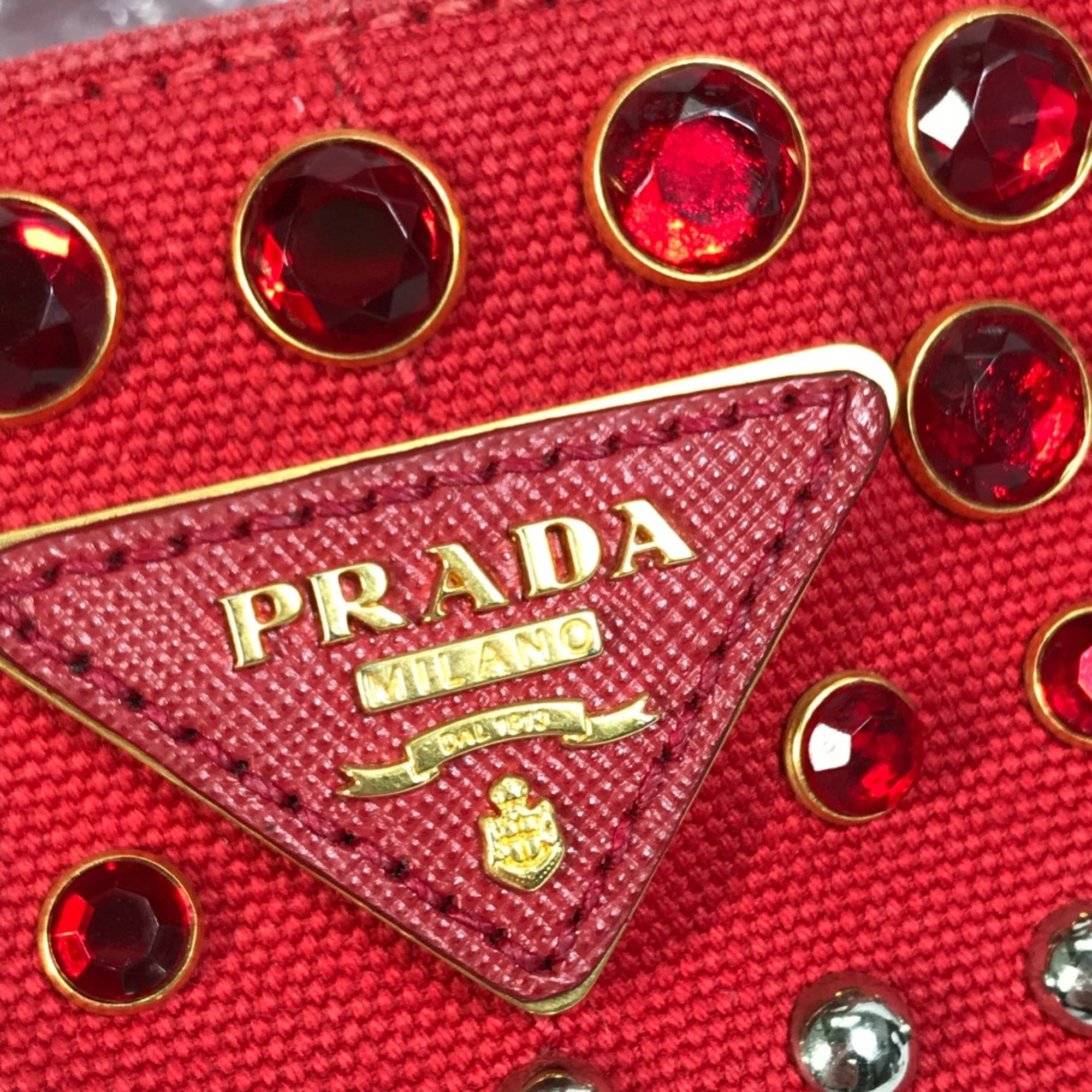 PRADA triangle logo triangle logo plate Hand Bag Tote Bag Red