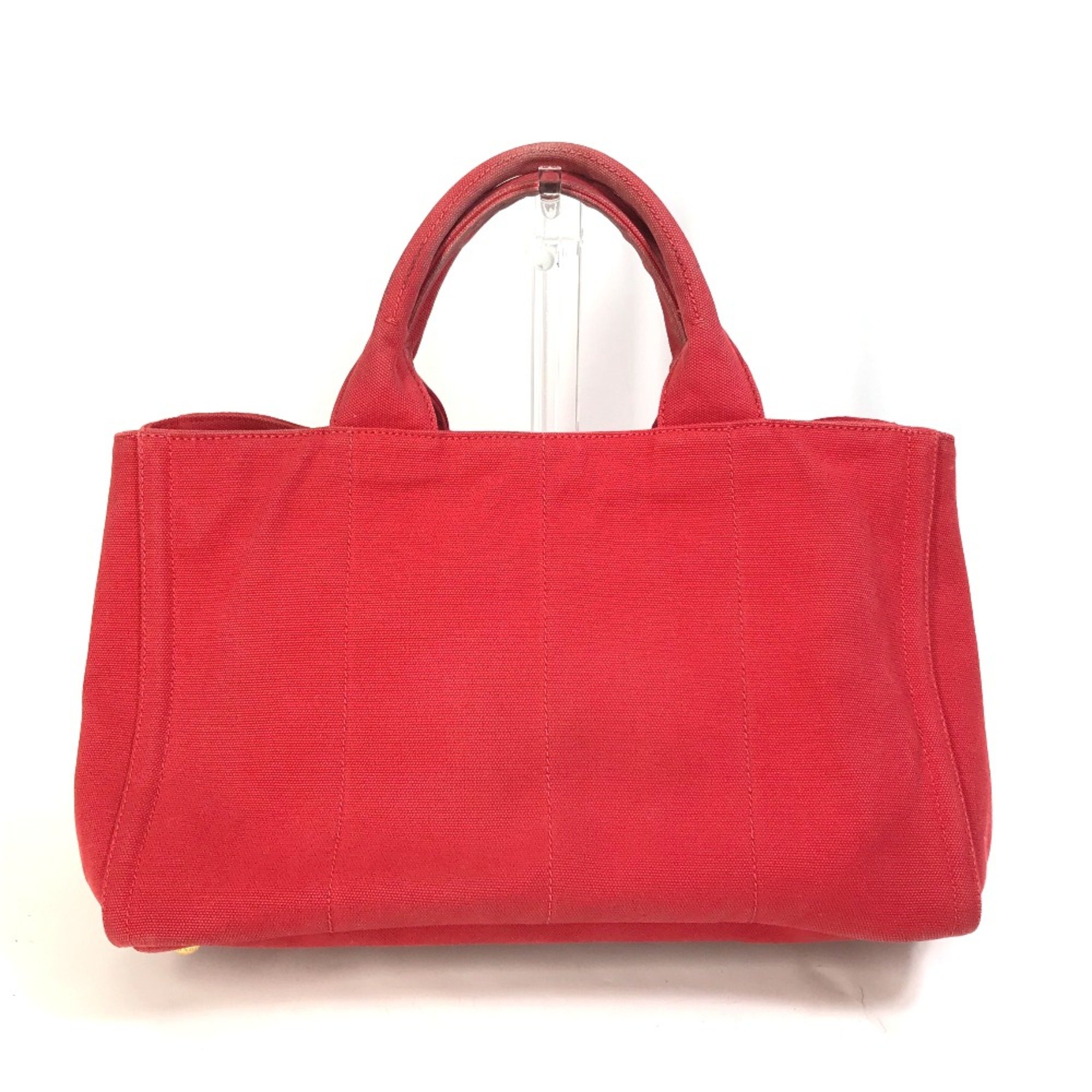 PRADA triangle logo triangle logo plate Hand Bag Tote Bag Red