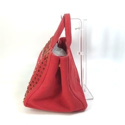 PRADA triangle logo triangle logo plate Hand Bag Tote Bag Red