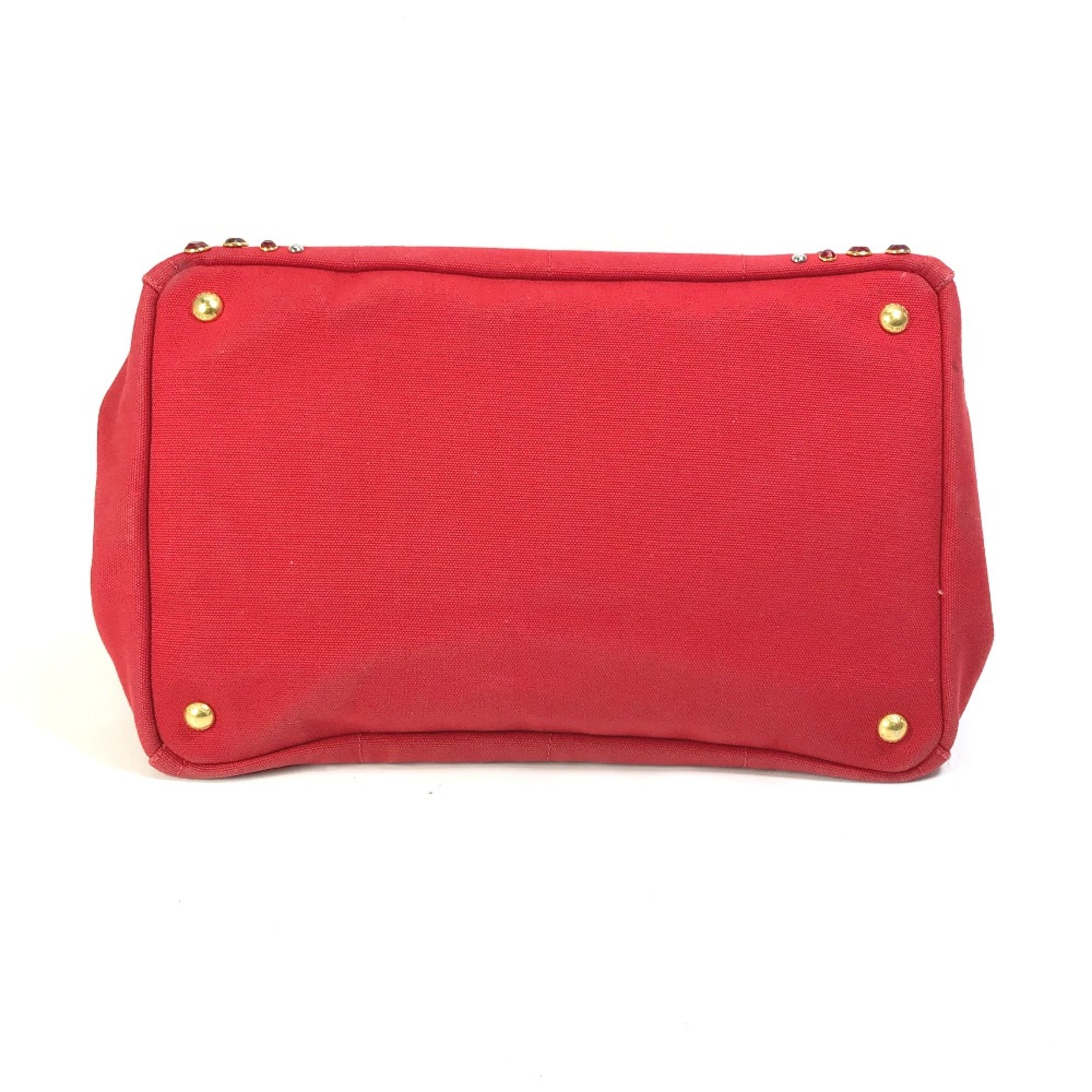 PRADA triangle logo triangle logo plate Hand Bag Tote Bag Red