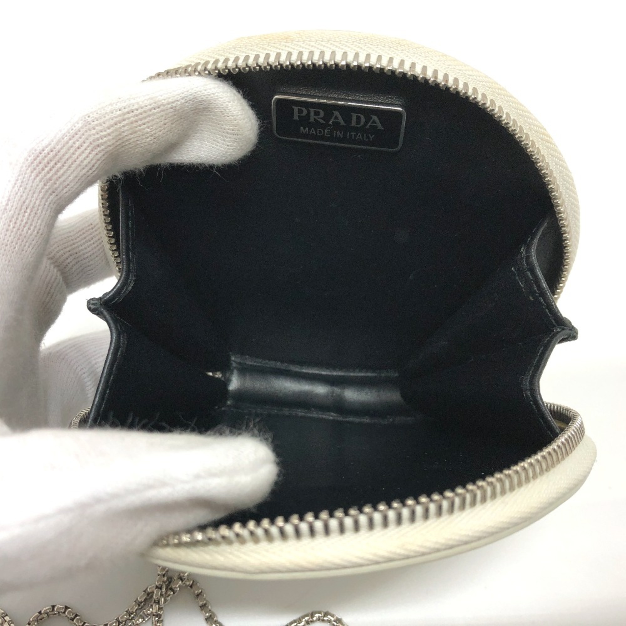 PRADA 1NR003 Chain Shoulder Crossbody Shoulder Bag White SilverHardware