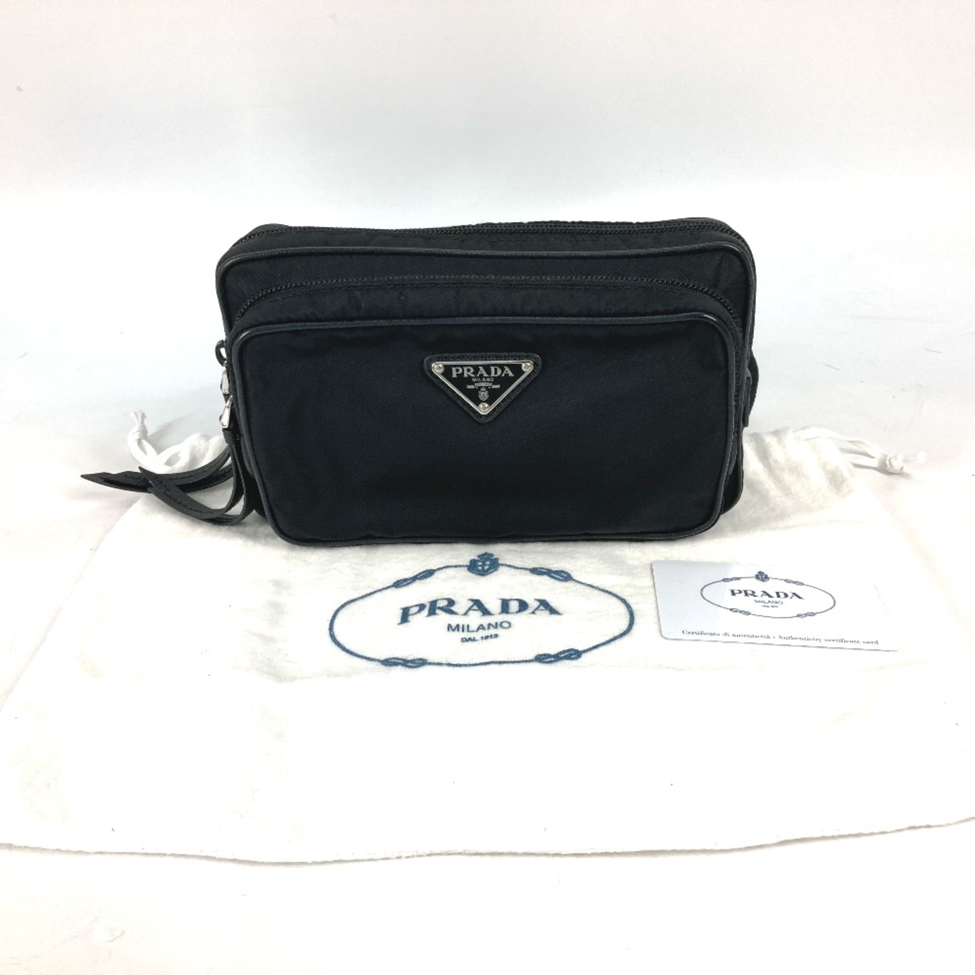 PRADA 1BL010 triangle logo triangle logo plate Shoulder Bag Crossbody Waist Pouch Black