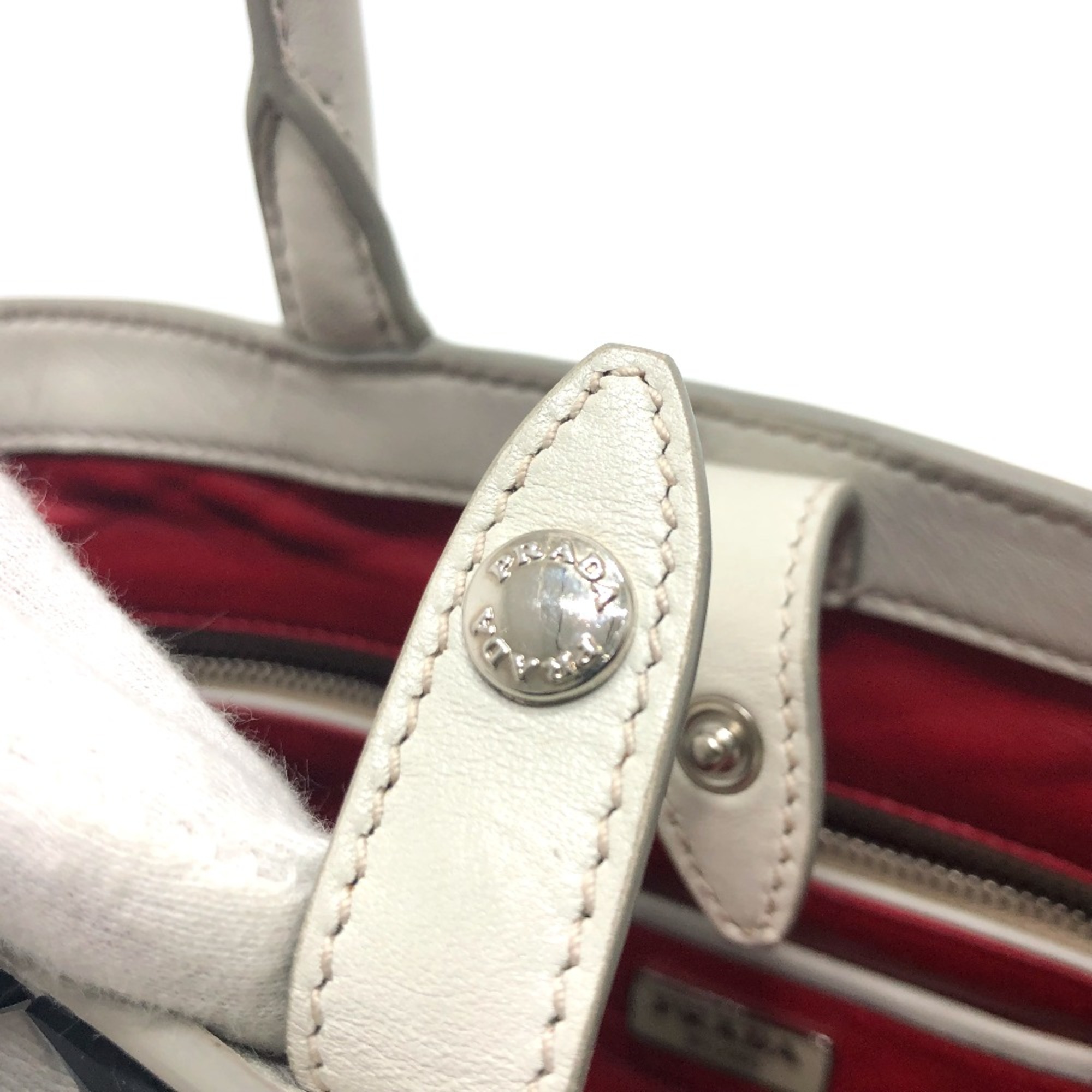 PRADA B2466S Bag Hand Bag White SilverHardware