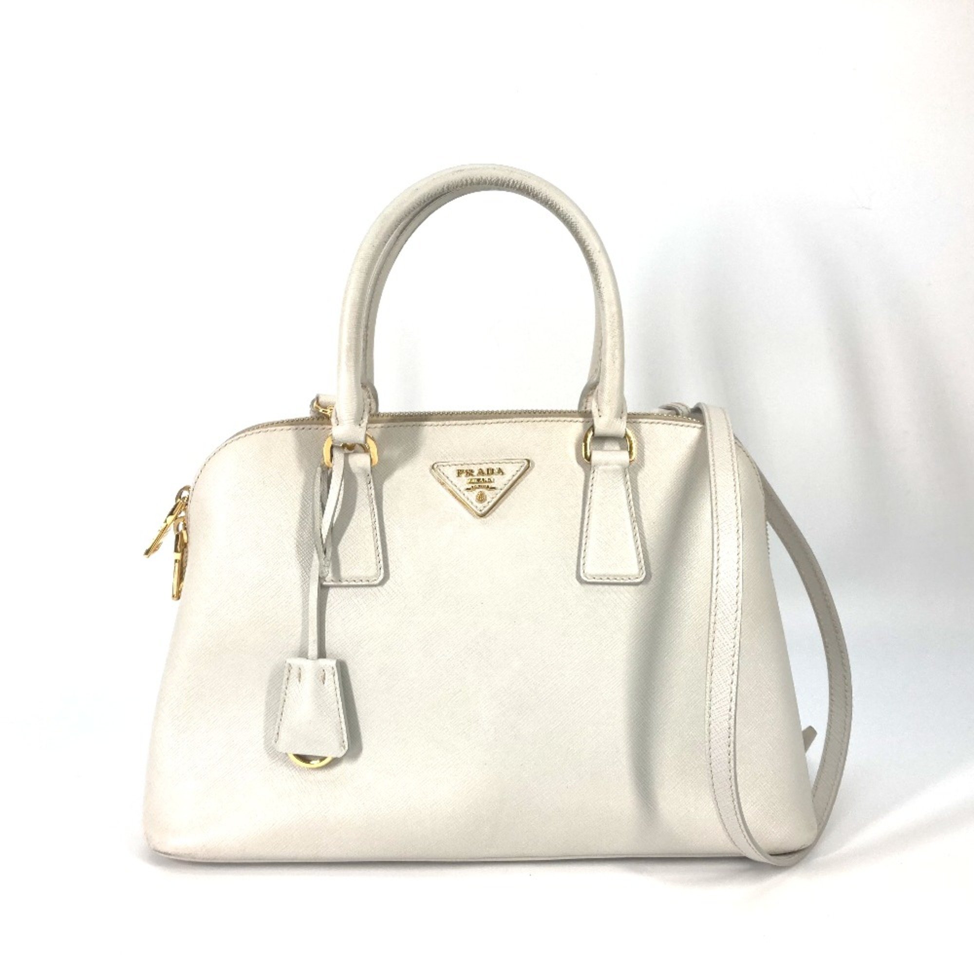 PRADA BL0837 triangle logo triangle logo plate 2WAY bag Crossbody Hand Bag White