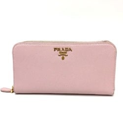 PRADA 1ML506 logo Zip Around Long Wallet pink GoldHardware