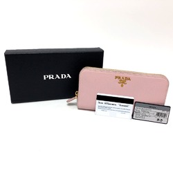 PRADA 1ML506 logo Zip Around Long Wallet pink GoldHardware