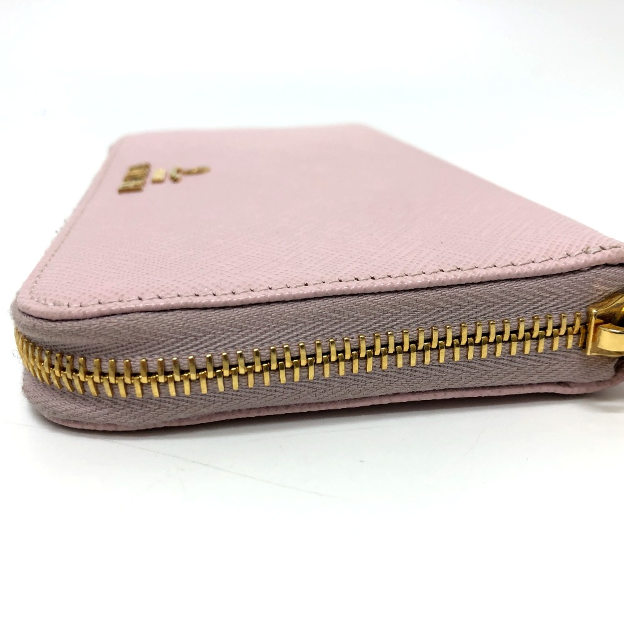 PRADA 1ML506 logo Zip Around Long Wallet pink GoldHardware