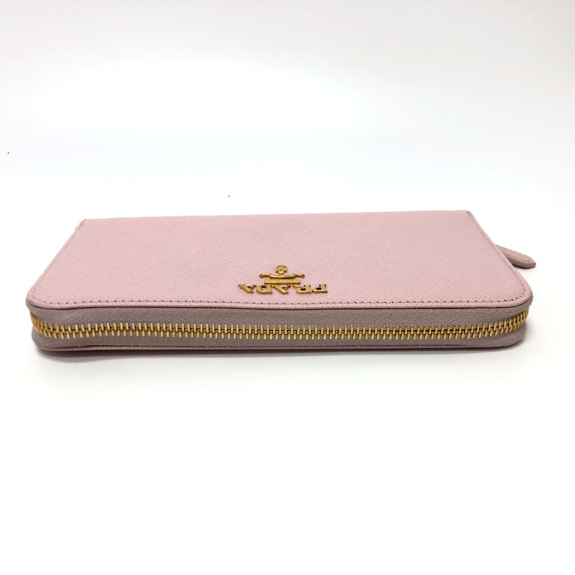 PRADA 1ML506 logo Zip Around Long Wallet pink GoldHardware