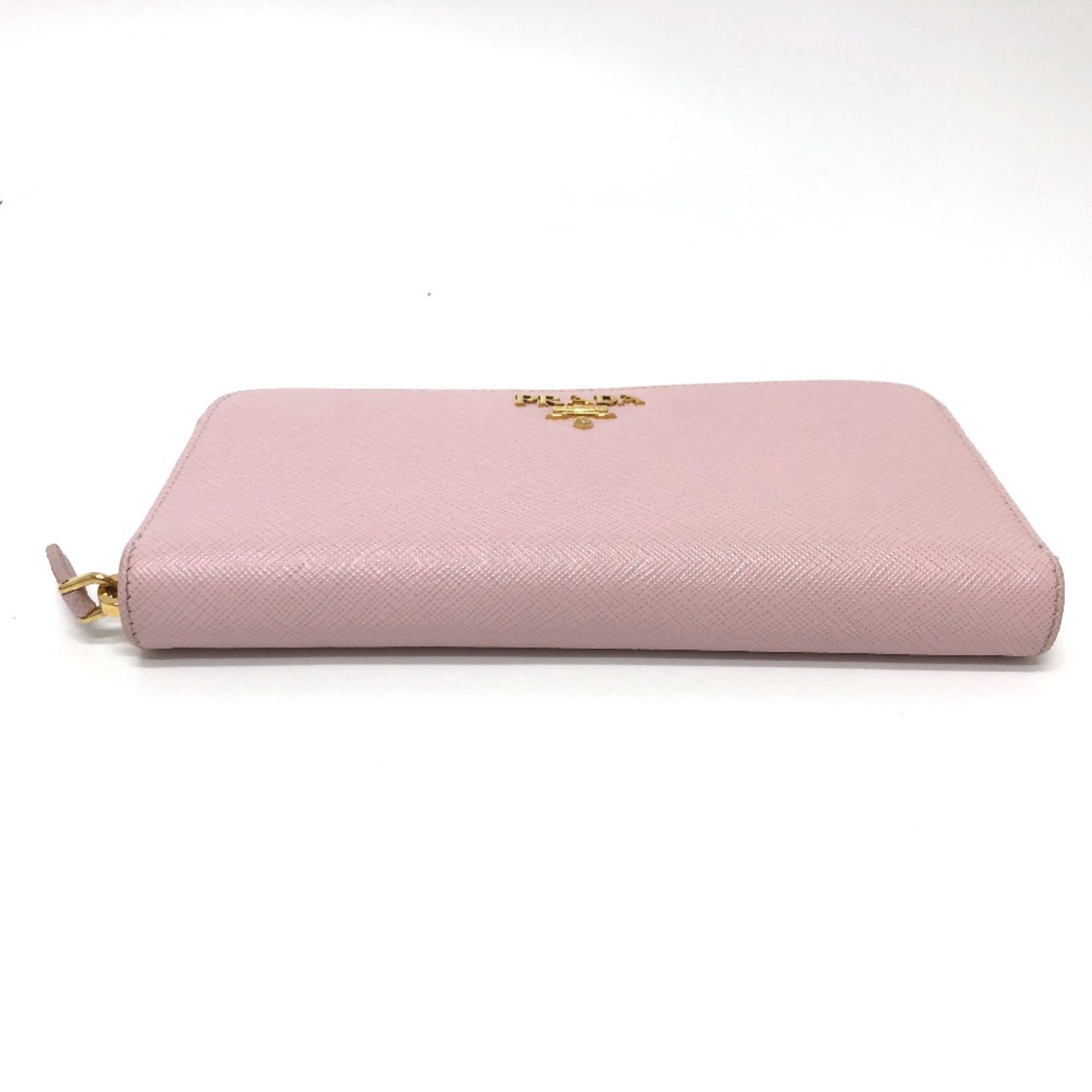 PRADA 1ML506 logo Zip Around Long Wallet pink GoldHardware