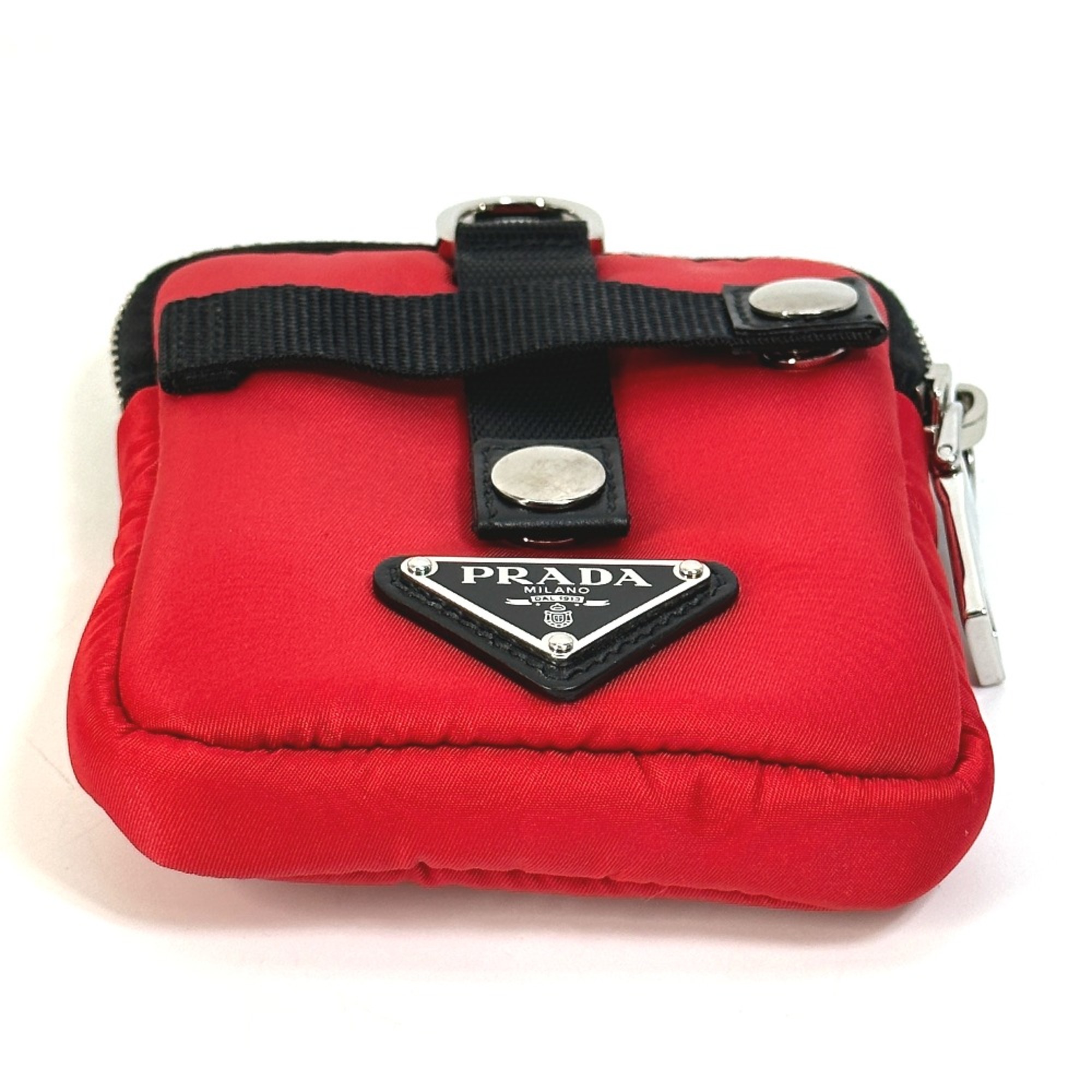 PRADA 2NA026 triangle logo triangle logo plate Bicolor Pouch Red Black