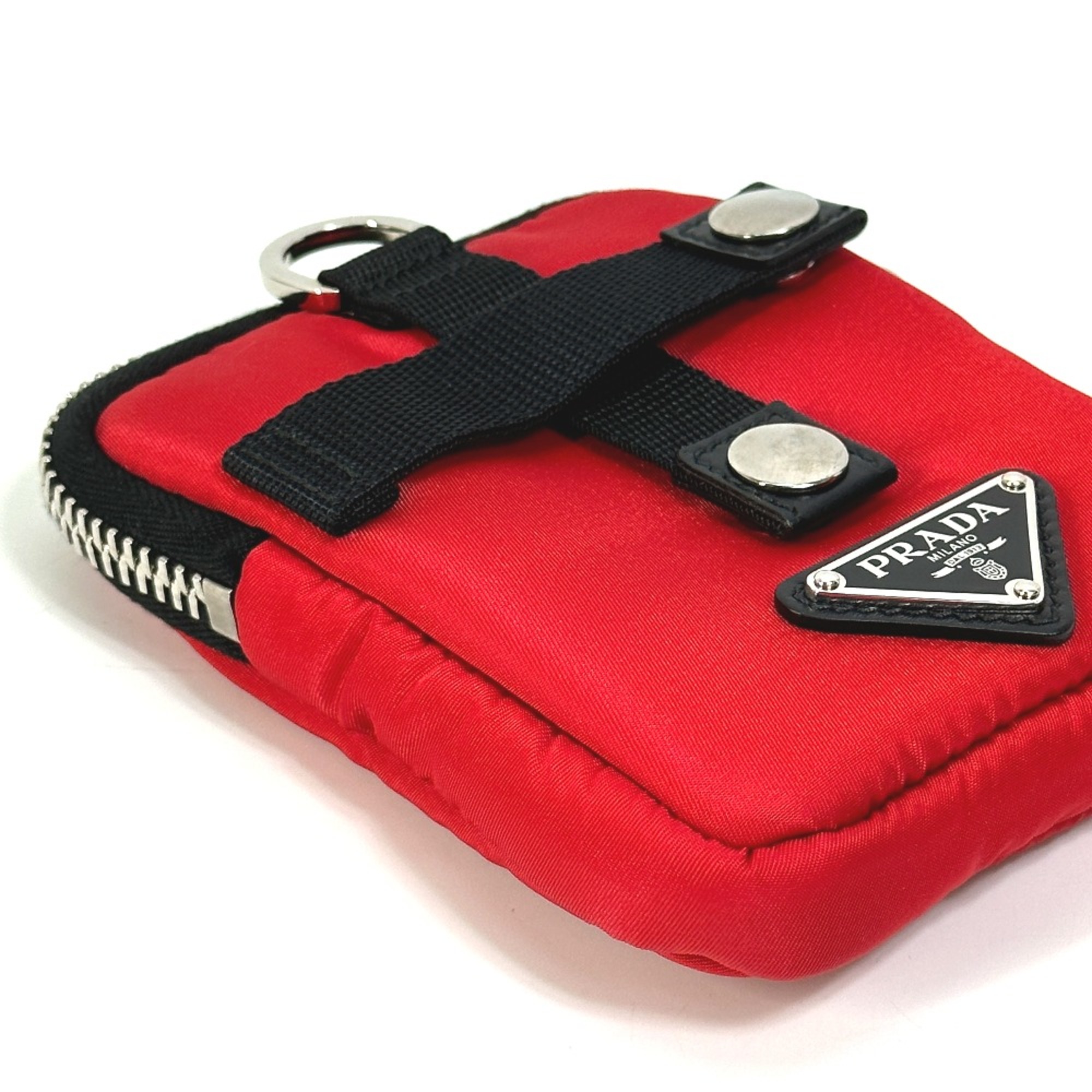 PRADA 2NA026 triangle logo triangle logo plate Bicolor Pouch Red Black