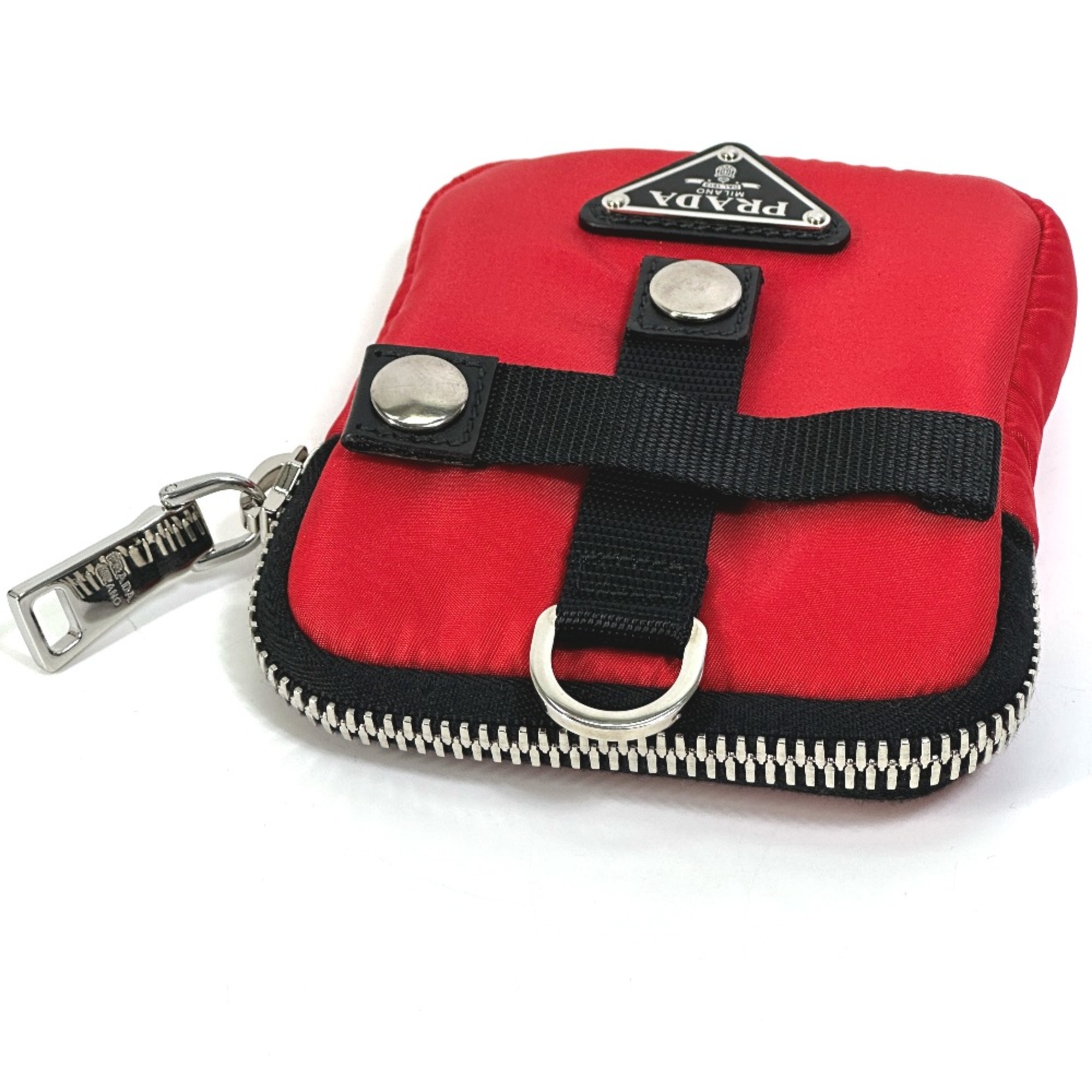 PRADA 2NA026 triangle logo triangle logo plate Bicolor Pouch Red Black