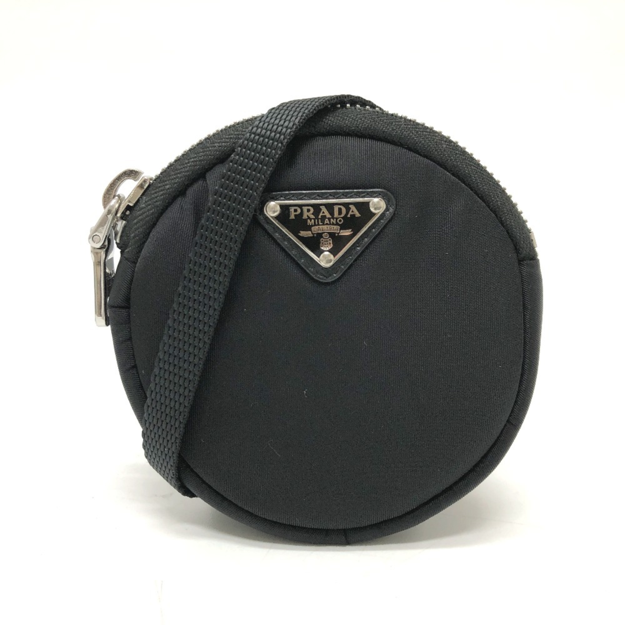 PRADA 1TT129 Triangle logo Bag Pochette Crossbody Shoulder Bag Black SilverHardware