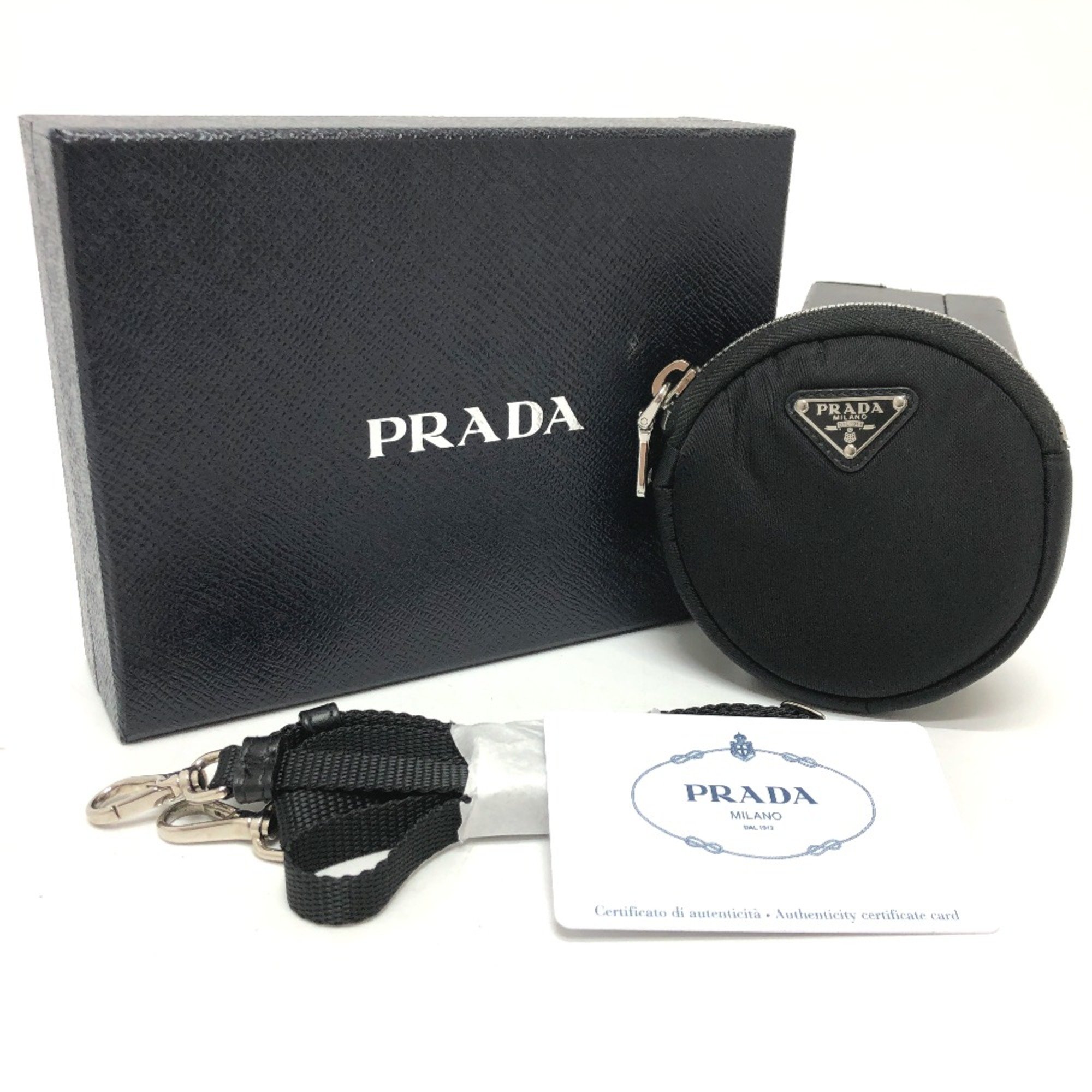 PRADA 1TT129 Triangle logo Bag Pochette Crossbody Shoulder Bag Black SilverHardware