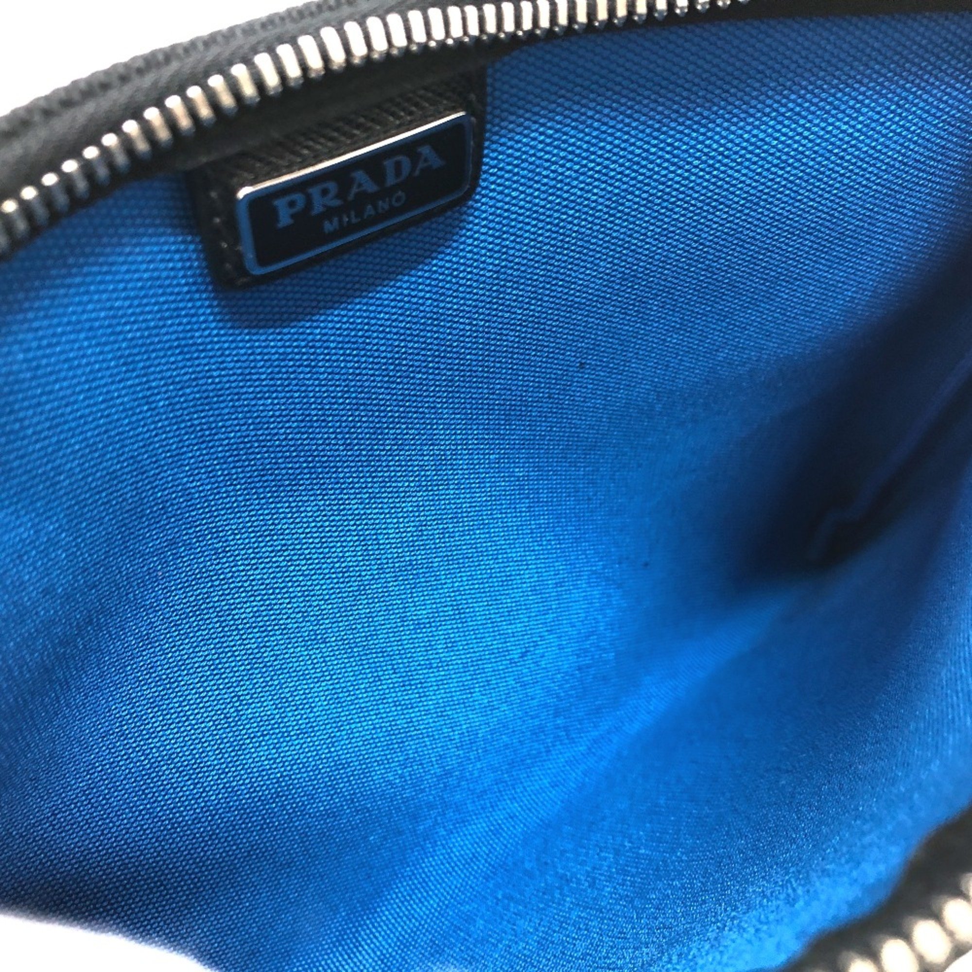 PRADA clutch bag bag Flap Strap Pouch Black Blue /SilverHardware