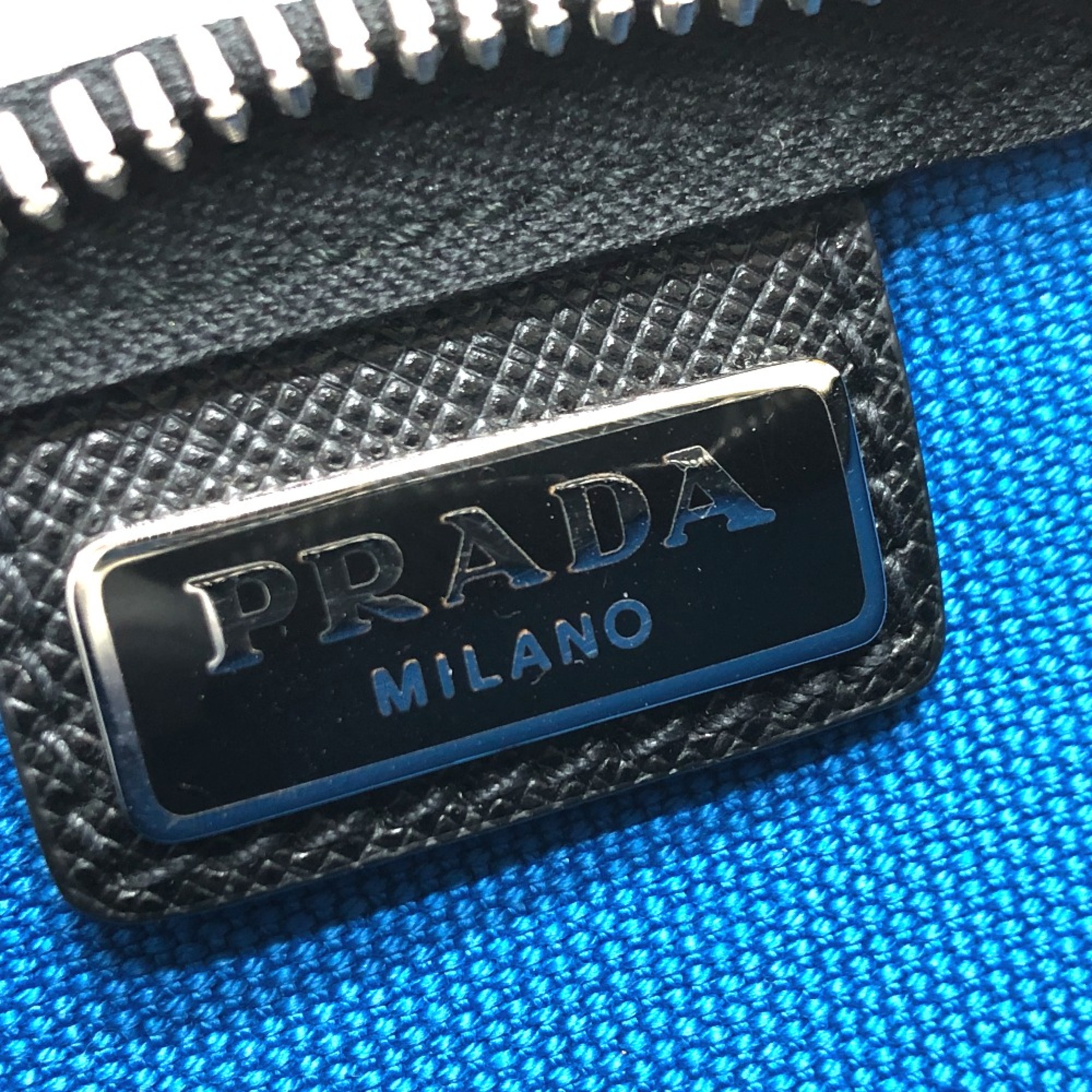 PRADA clutch bag bag Flap Strap Pouch Black Blue /SilverHardware