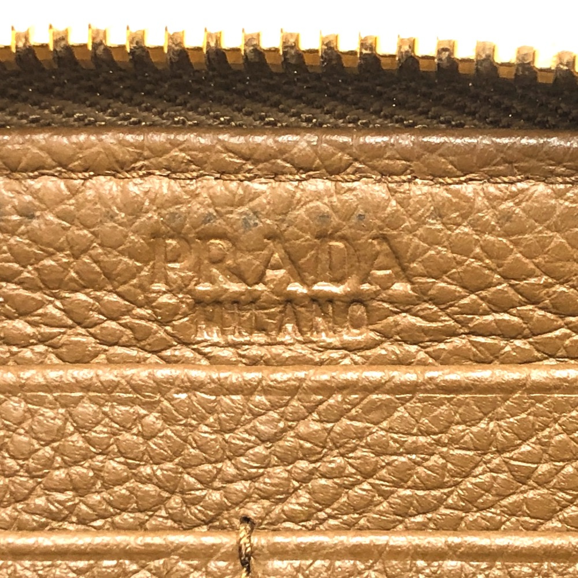 PRADA 1M0506 Zip Around Long Wallet Brown GoldHardware