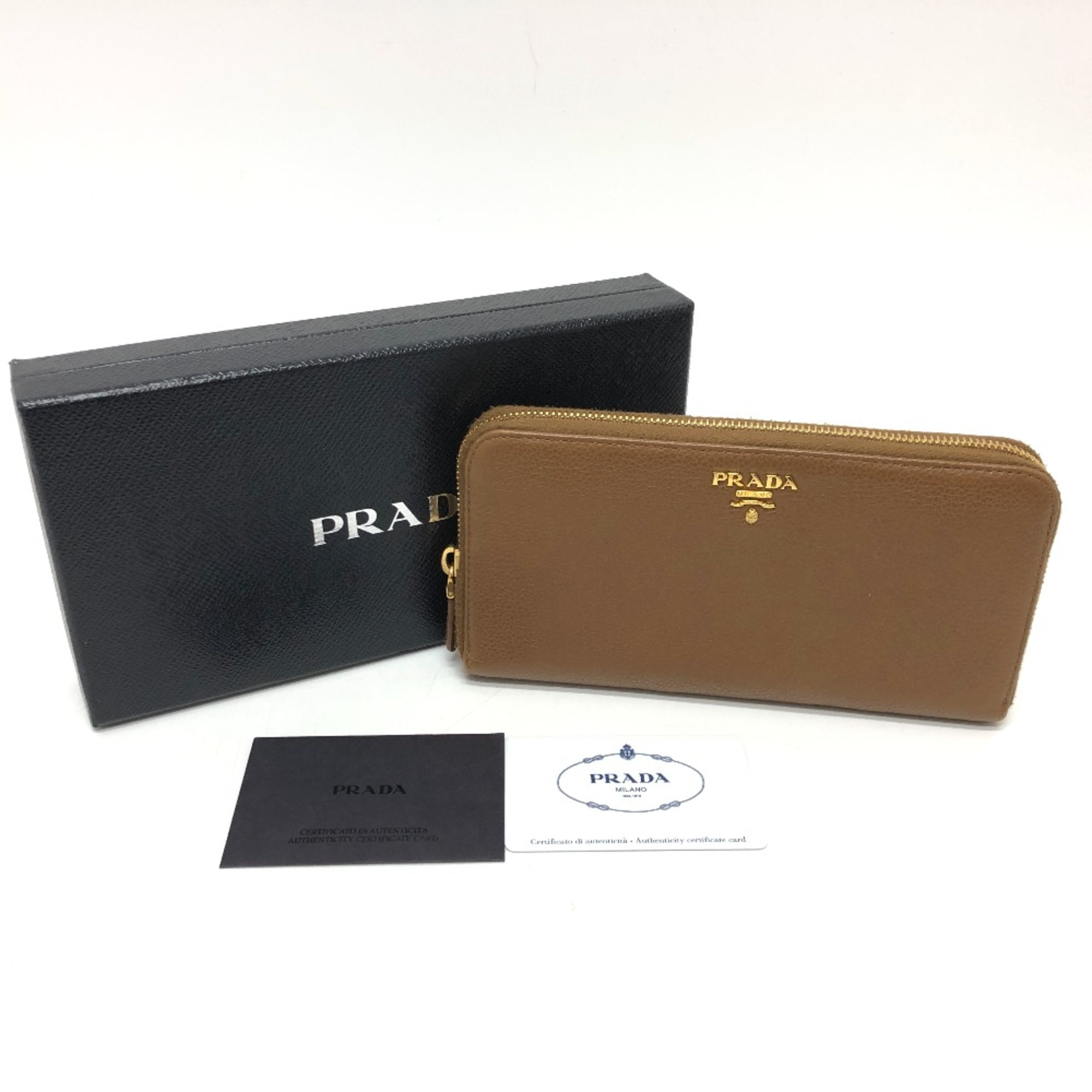 PRADA 1M0506 Zip Around Long Wallet Brown GoldHardware