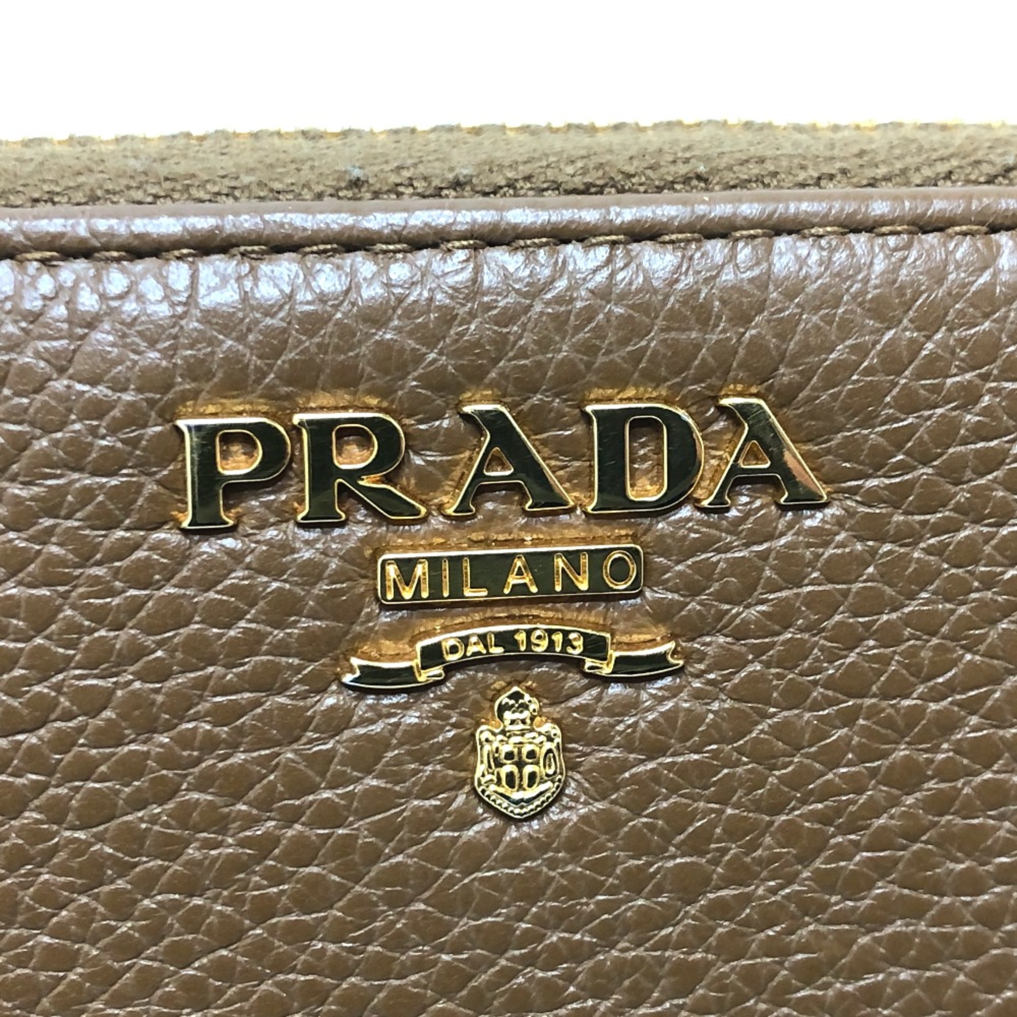 PRADA 1M0506 Zip Around Long Wallet Brown GoldHardware