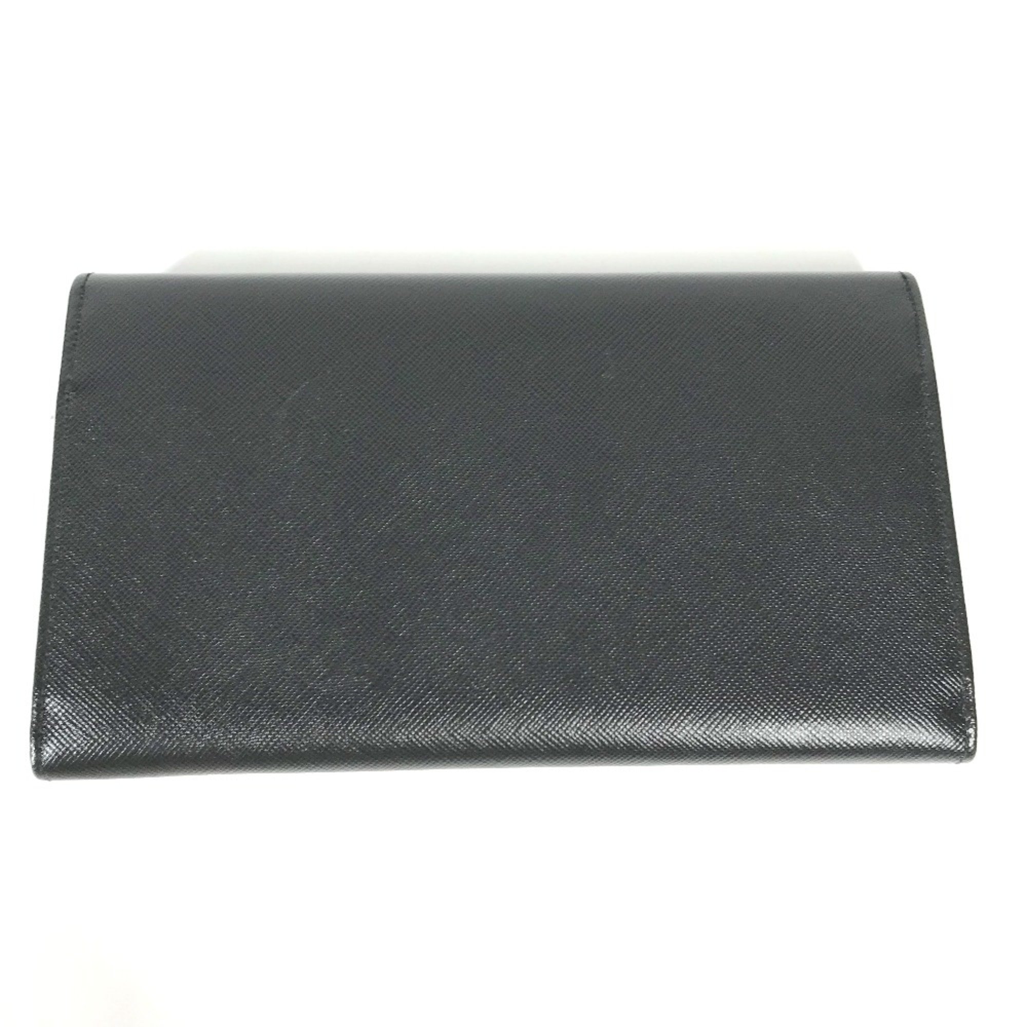 PRADA M608A triangle logo triangle logo plate Bifold Long Wallet Black