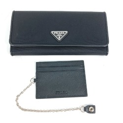 PRADA 1MH132 Long Wallet Business Card Case Pass case with flap Folded wallet Black