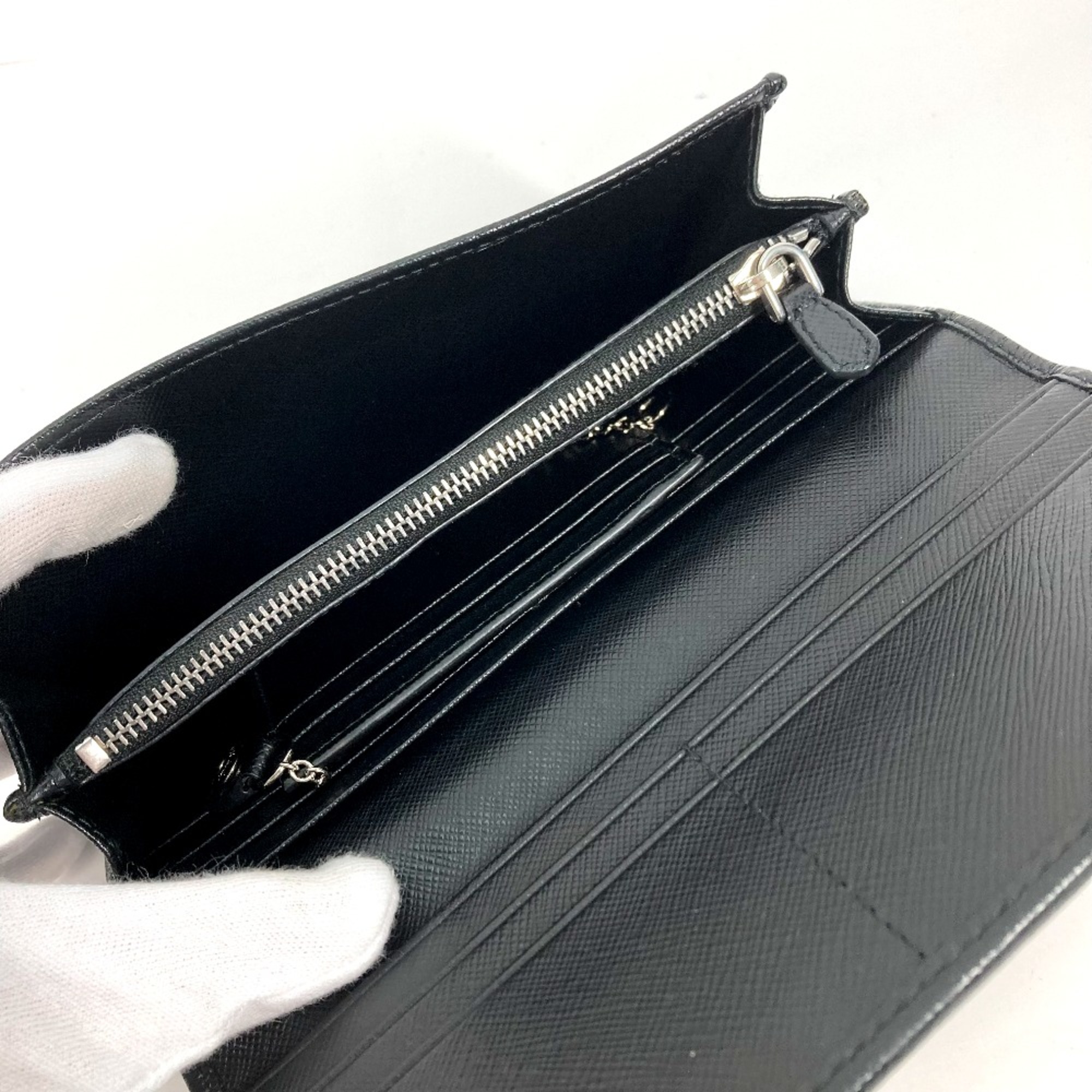 PRADA 1MH132 Long Wallet Business Card Case Pass case with flap Folded wallet Black