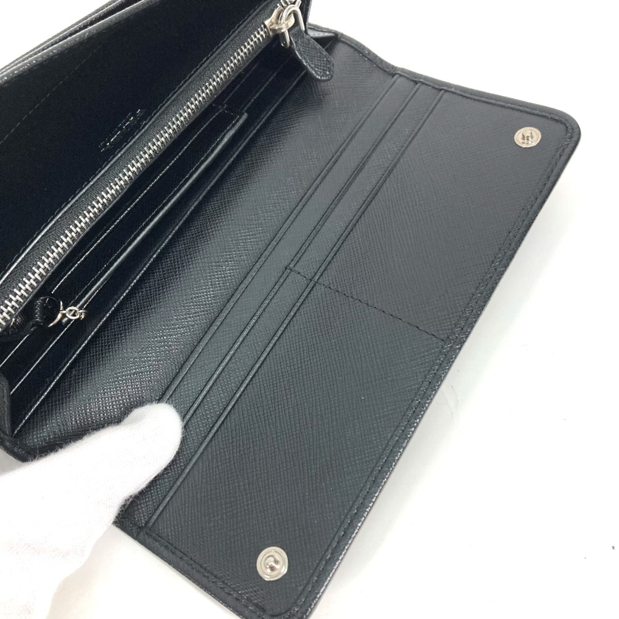 PRADA 1MH132 Long Wallet Business Card Case Pass case with flap Folded wallet Black