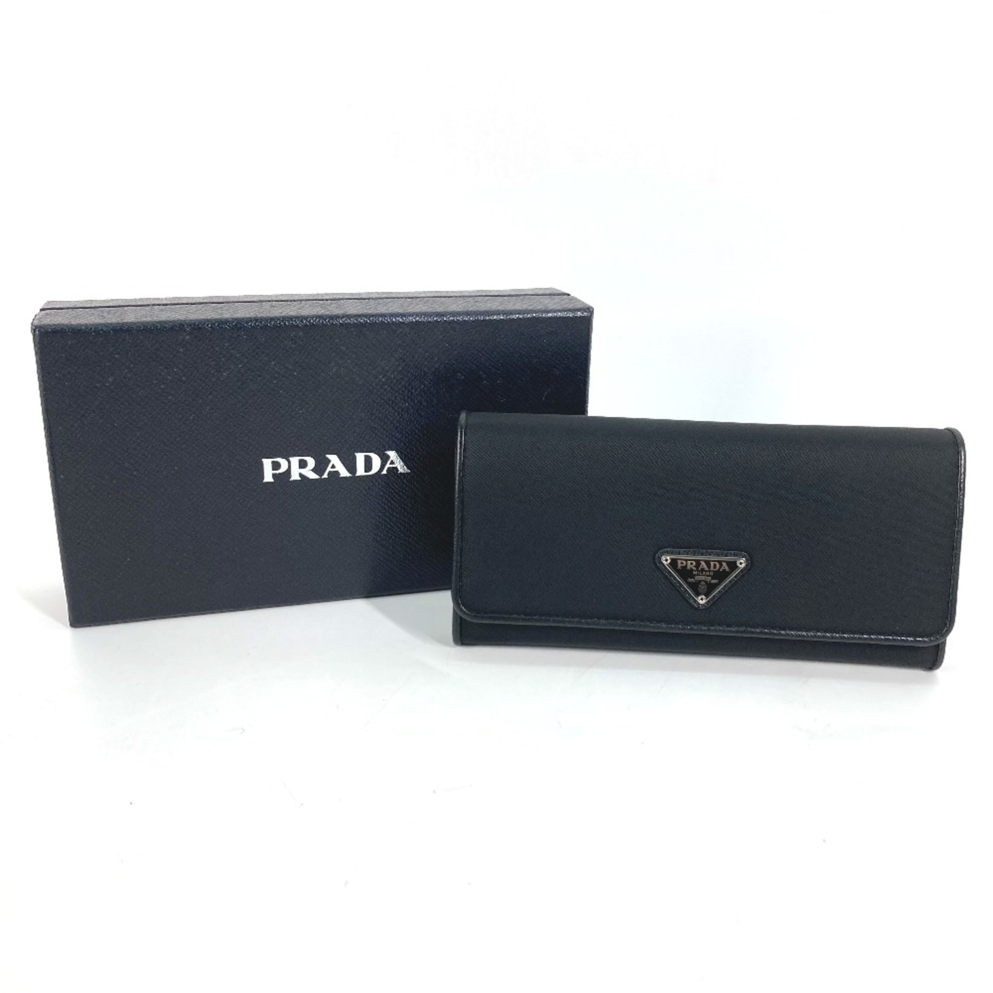 PRADA 1MH132 Long Wallet Business Card Case Pass case with flap Folded wallet Black