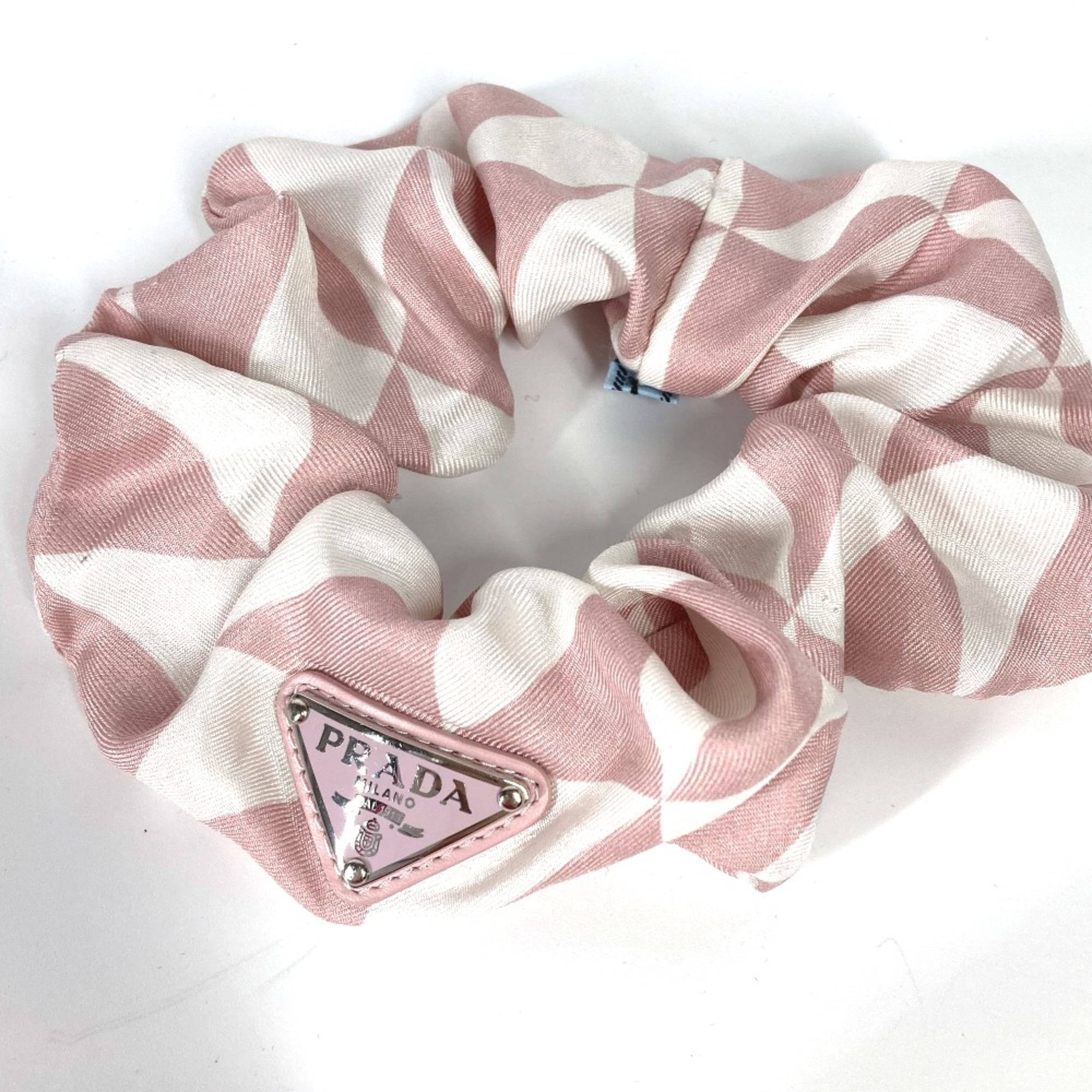 PRADA 1IF015 triangle logo triangle logo plate hair accessories hair rubber Shush pink White