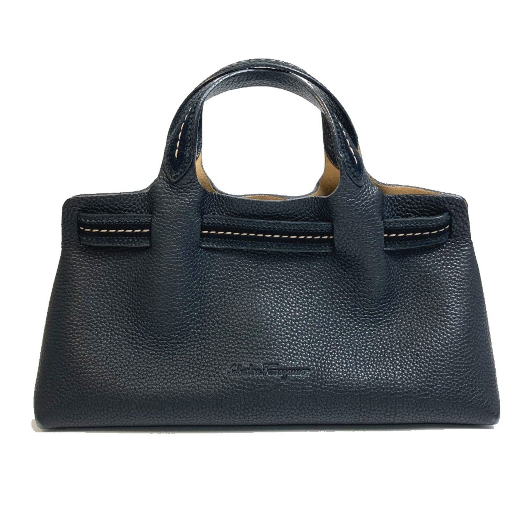 Salvatore Ferragamo AF-214920 logo Width Tote Bag Hand Bag Black