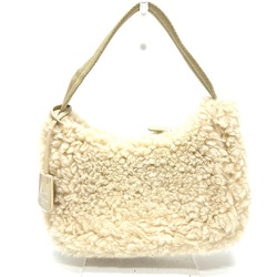 PRADA 1NE515 Fur Bag Shoulder Bag Bag Hand Bag Beige SilverHardware