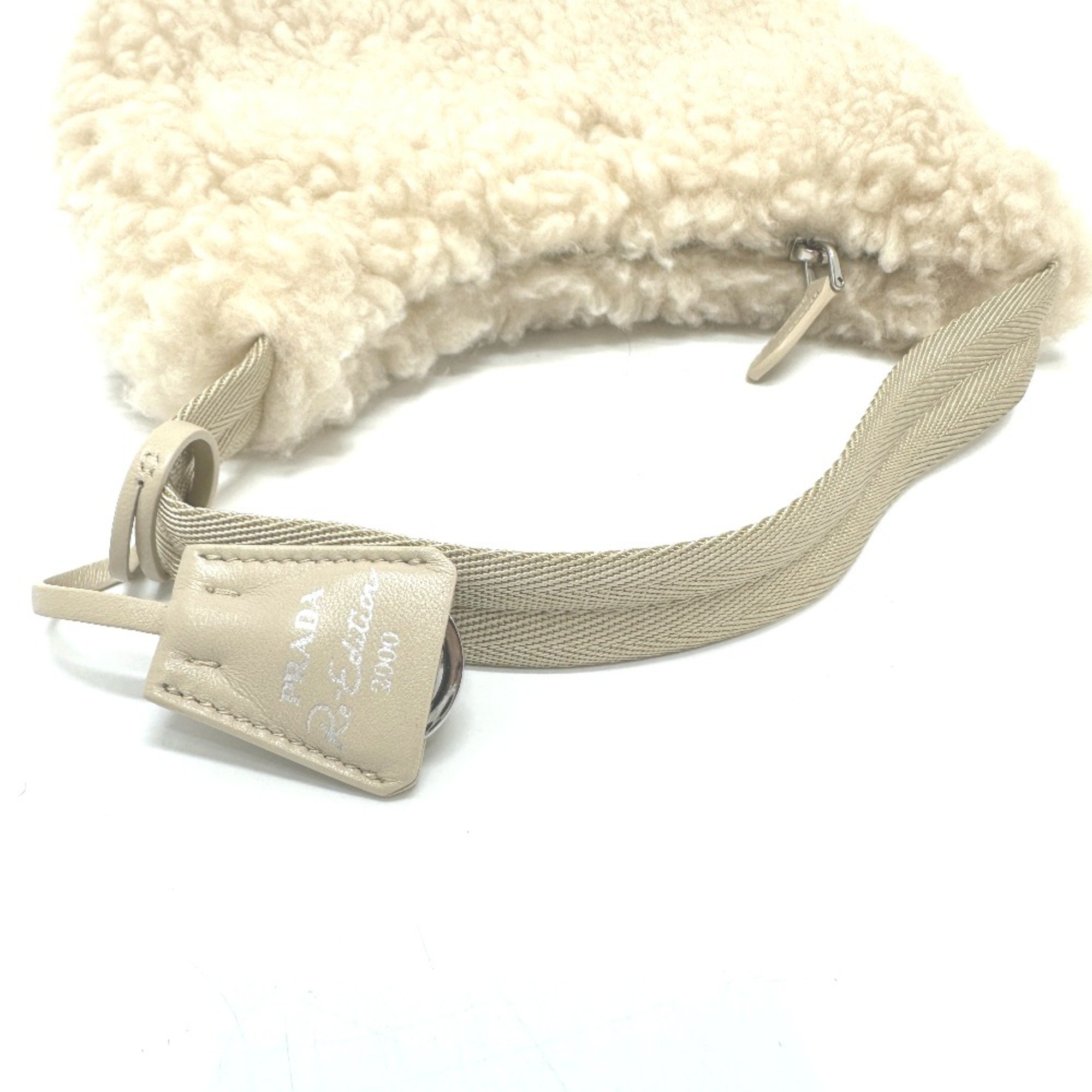 PRADA 1NE515 Fur Bag Shoulder Bag Bag Hand Bag Beige SilverHardware