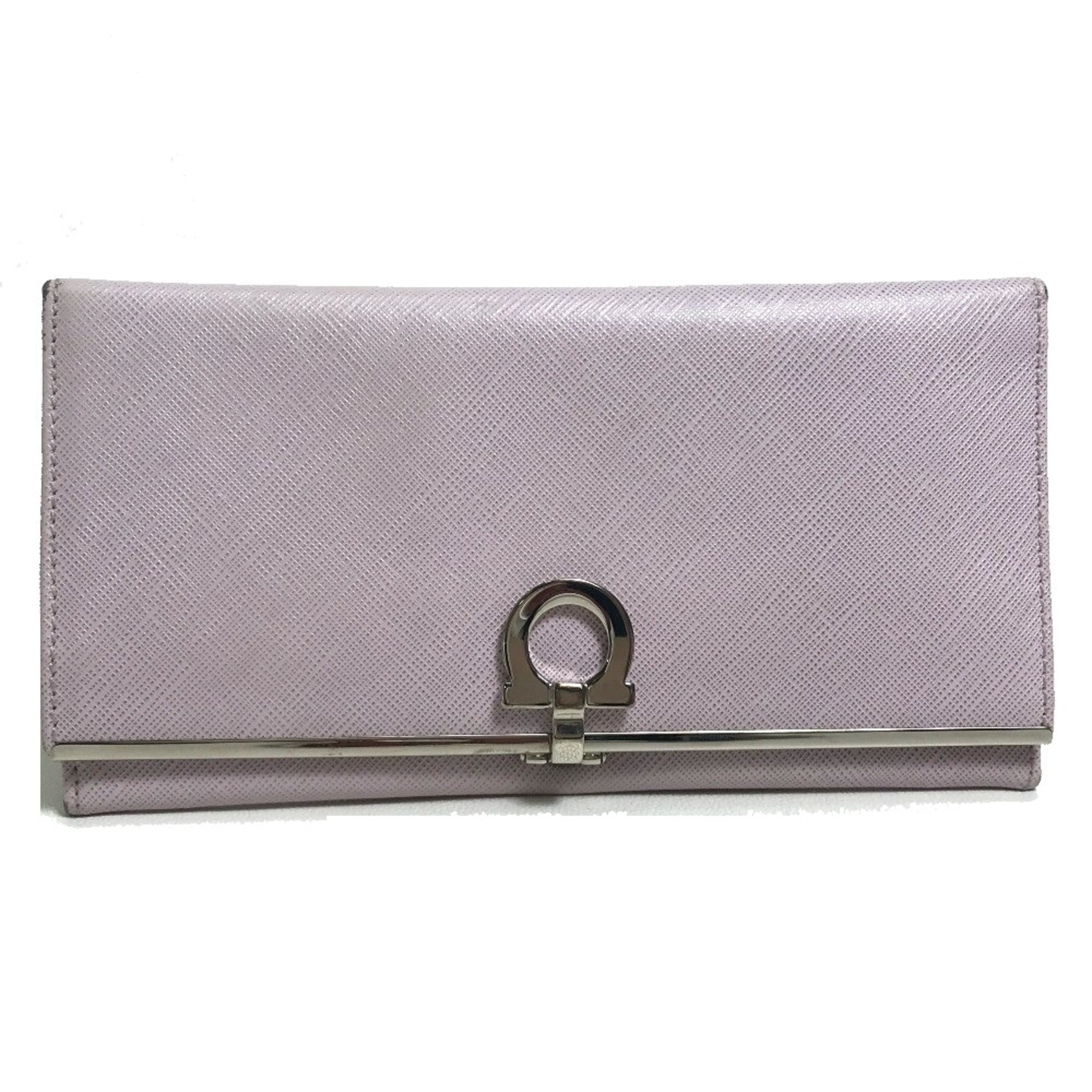 Salvatore Ferragamo Logo Hardware Long Wallet purple Light Purple Based SilverHardware