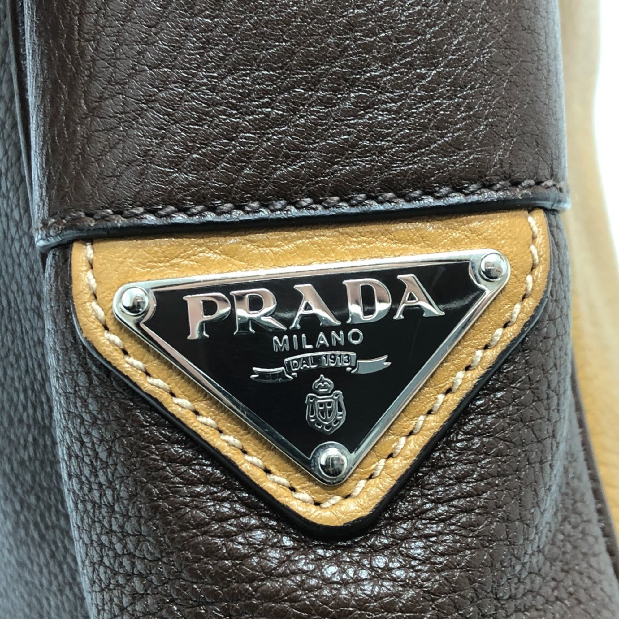 PRADA Triangle logo bag shawl Crossbody Shoulder Bag Brown Beige