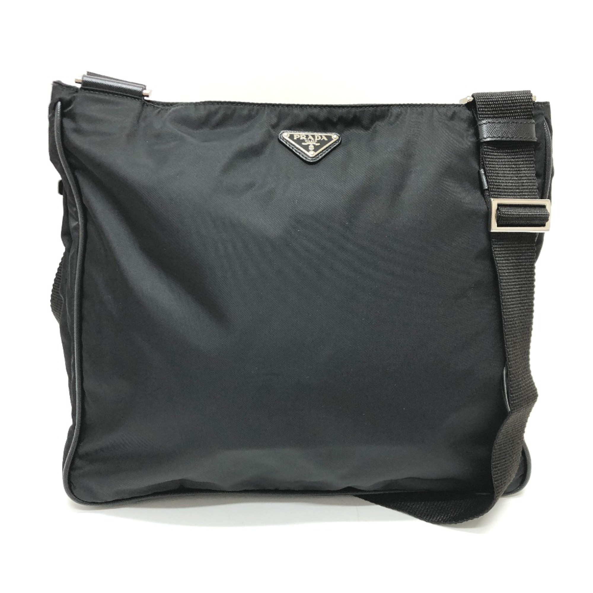 PRADA Double Pocket Crossbody Bag Shoulder Bag Black SilverHardware