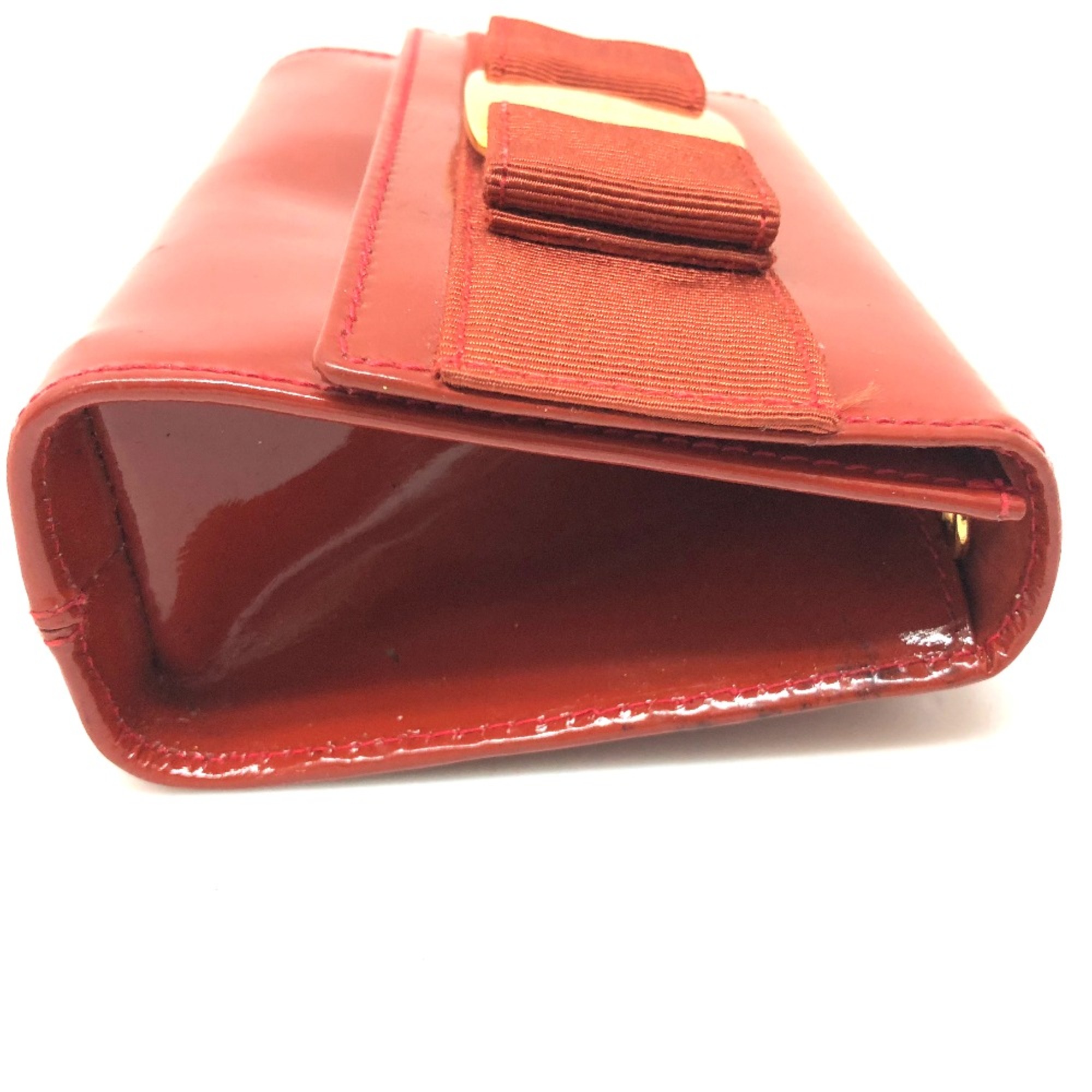 Salvatore Ferragamo Vala Ribbon flap Pouch Orange GoldHardware