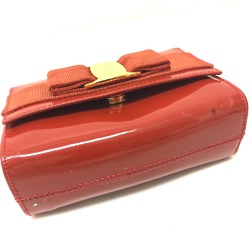 Salvatore Ferragamo Vala Ribbon flap Pouch Orange GoldHardware