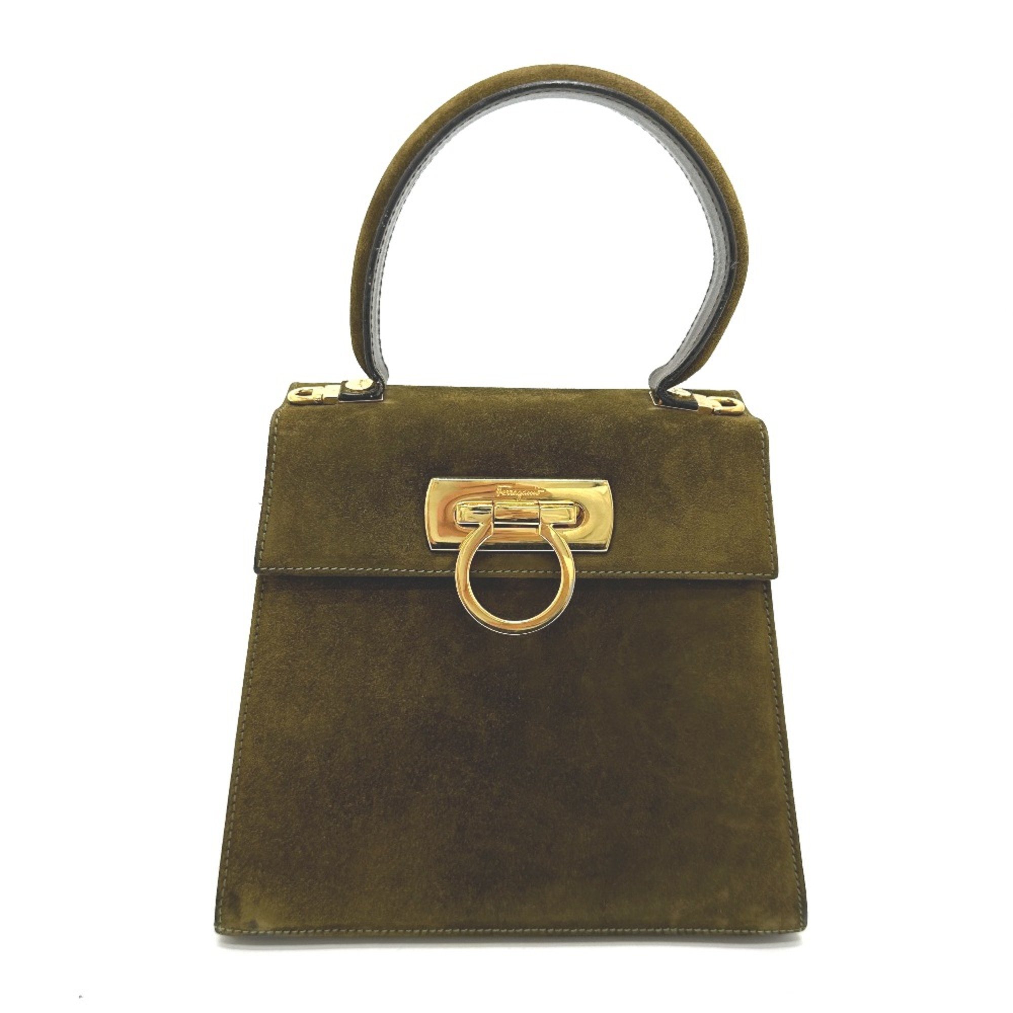 Salvatore Ferragamo Gancini Hand Bag Brown GoldHardware