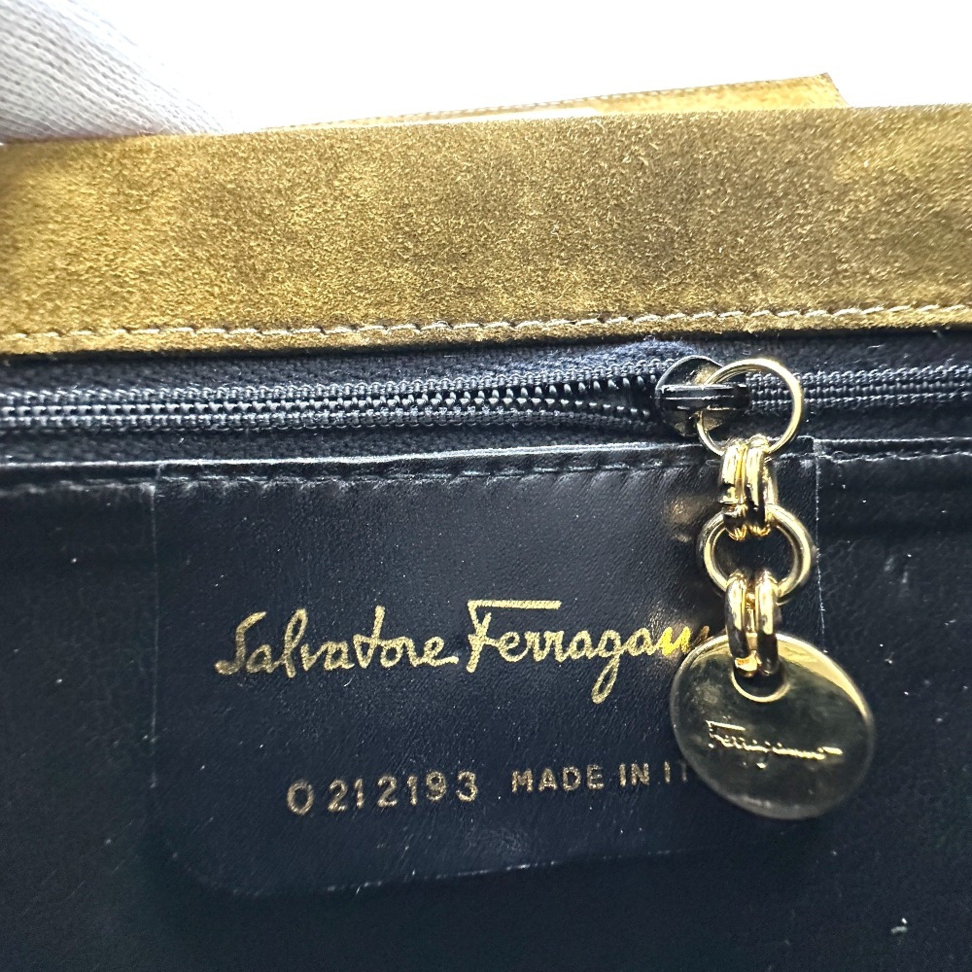 Salvatore Ferragamo Gancini Hand Bag Brown GoldHardware