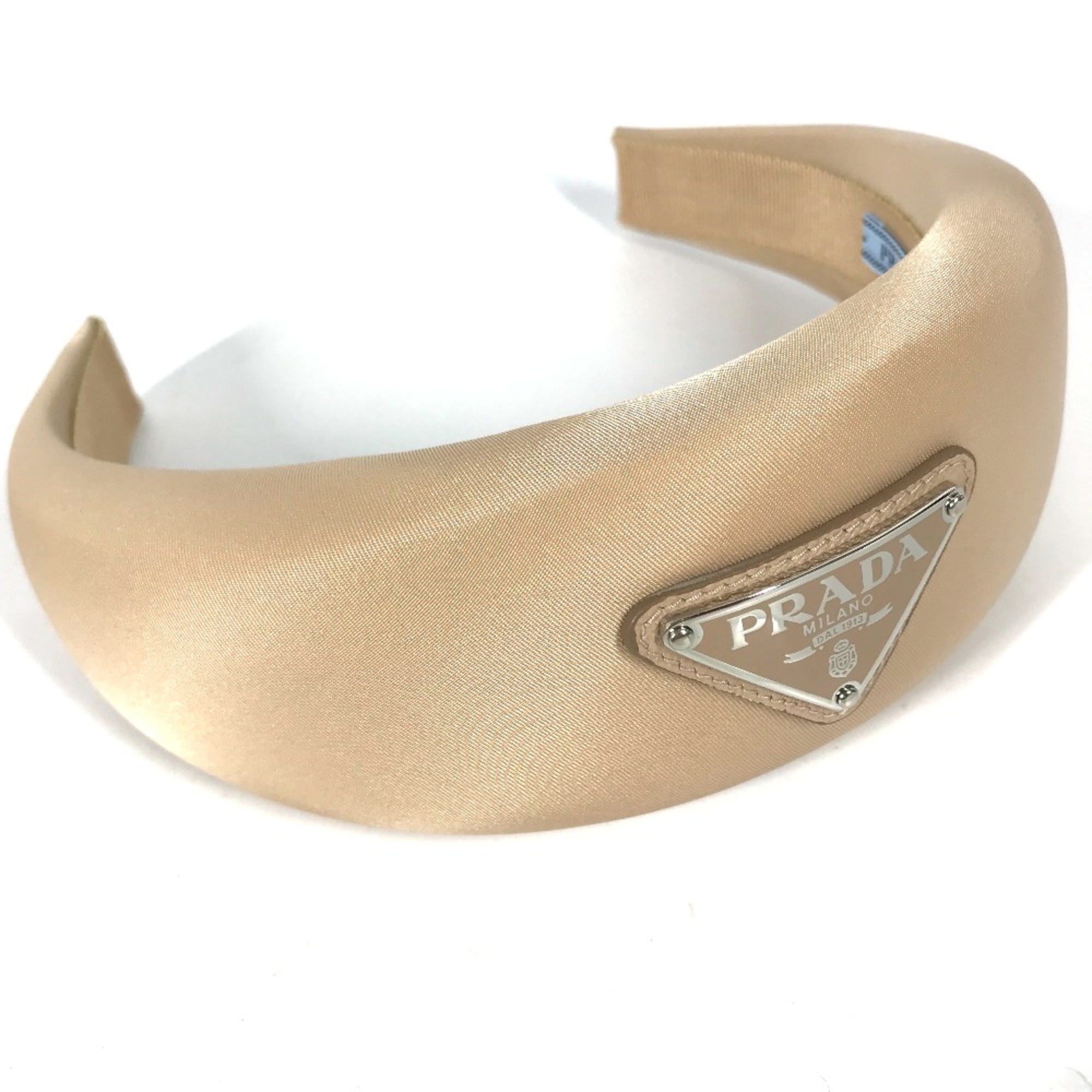 PRADA 1IH016 triangle logo triangle logo plate Hair band head band Katyusha Beige